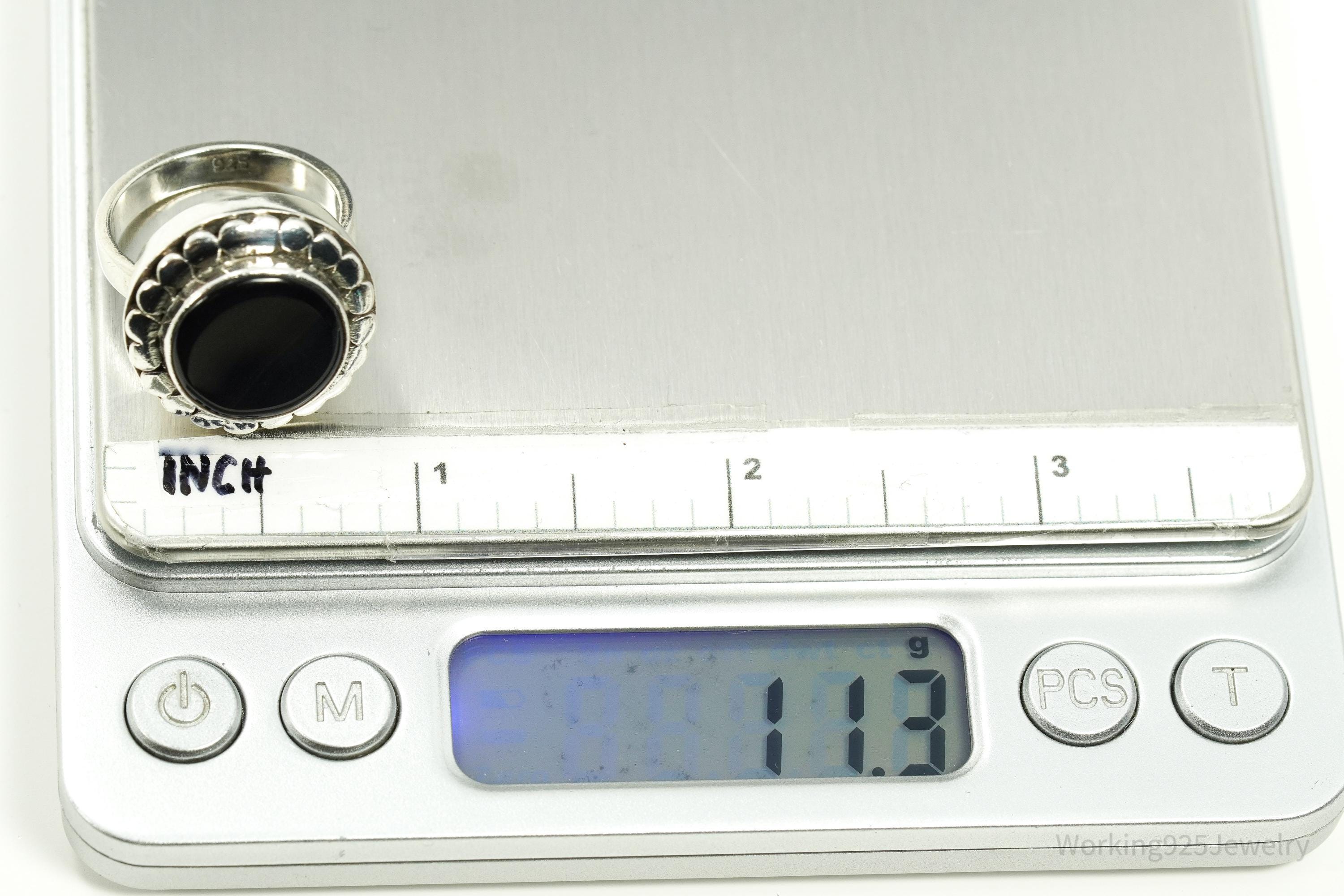 Vintage Black Onyx Sterling Silver Ring - Size 8.25