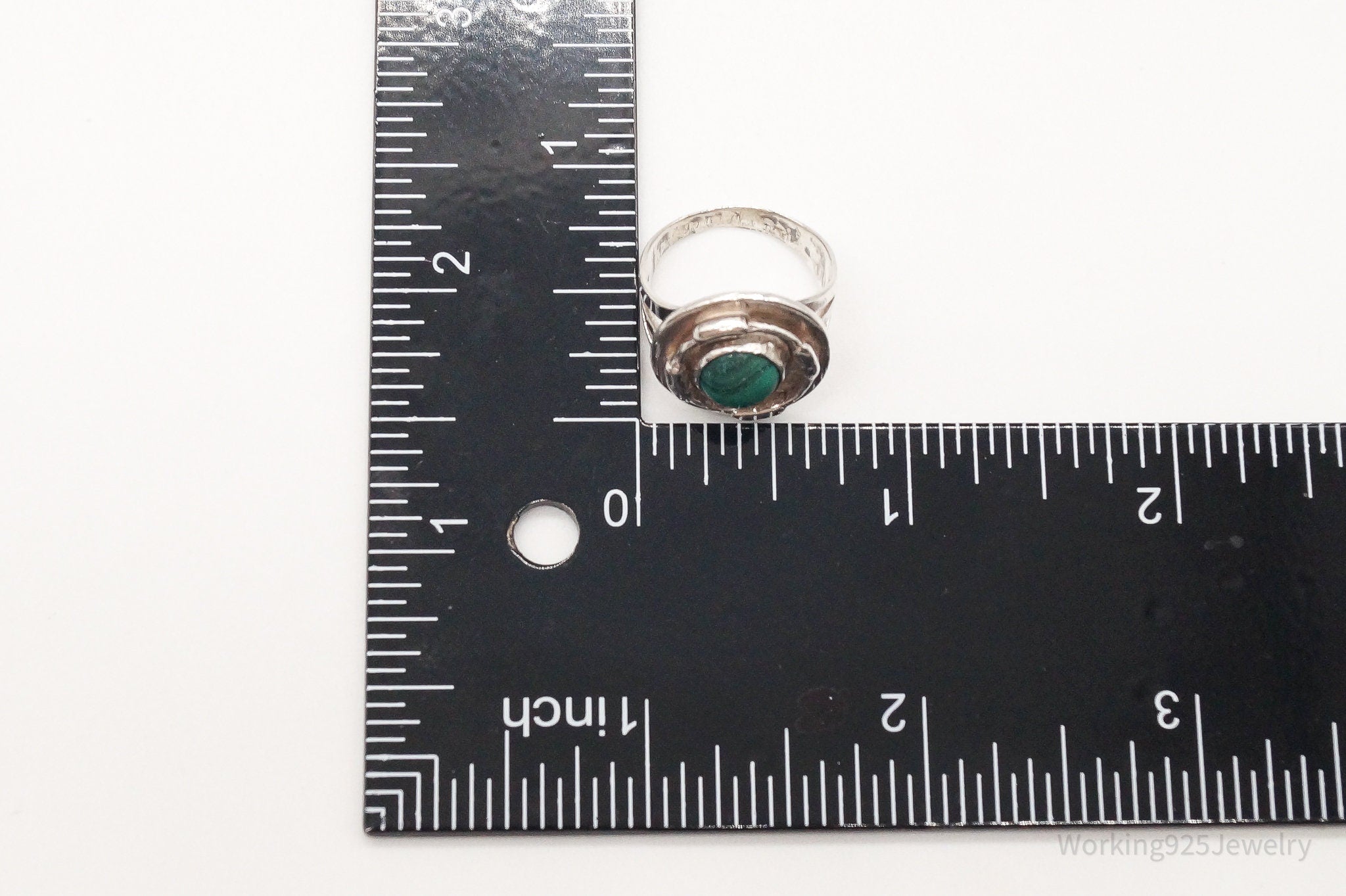 Vintage Malachite Sterling Silver Ring - Size 6.25