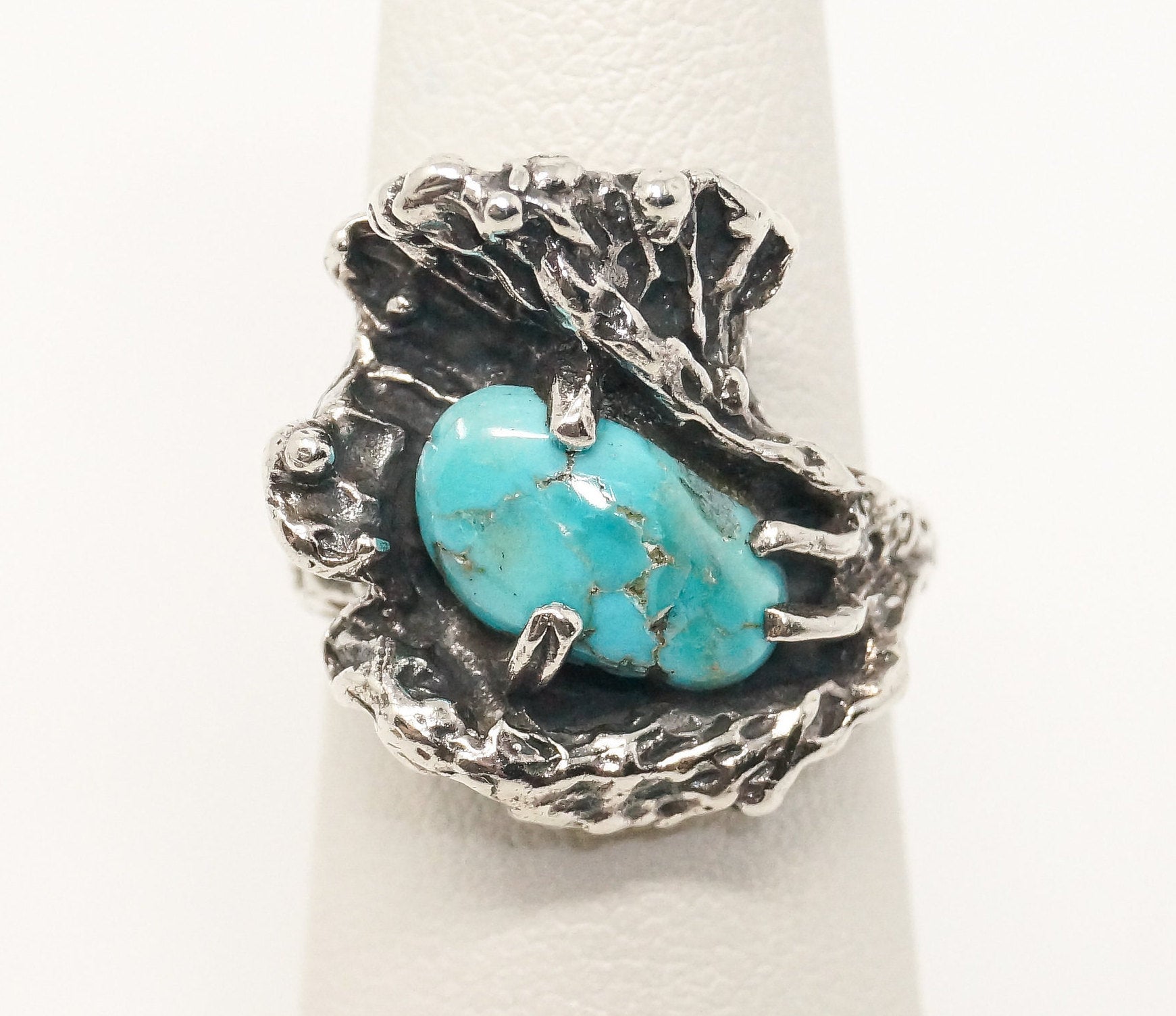 Vtg Native American Turquoise Unsigned Sterling Silver Ring - Sz 5