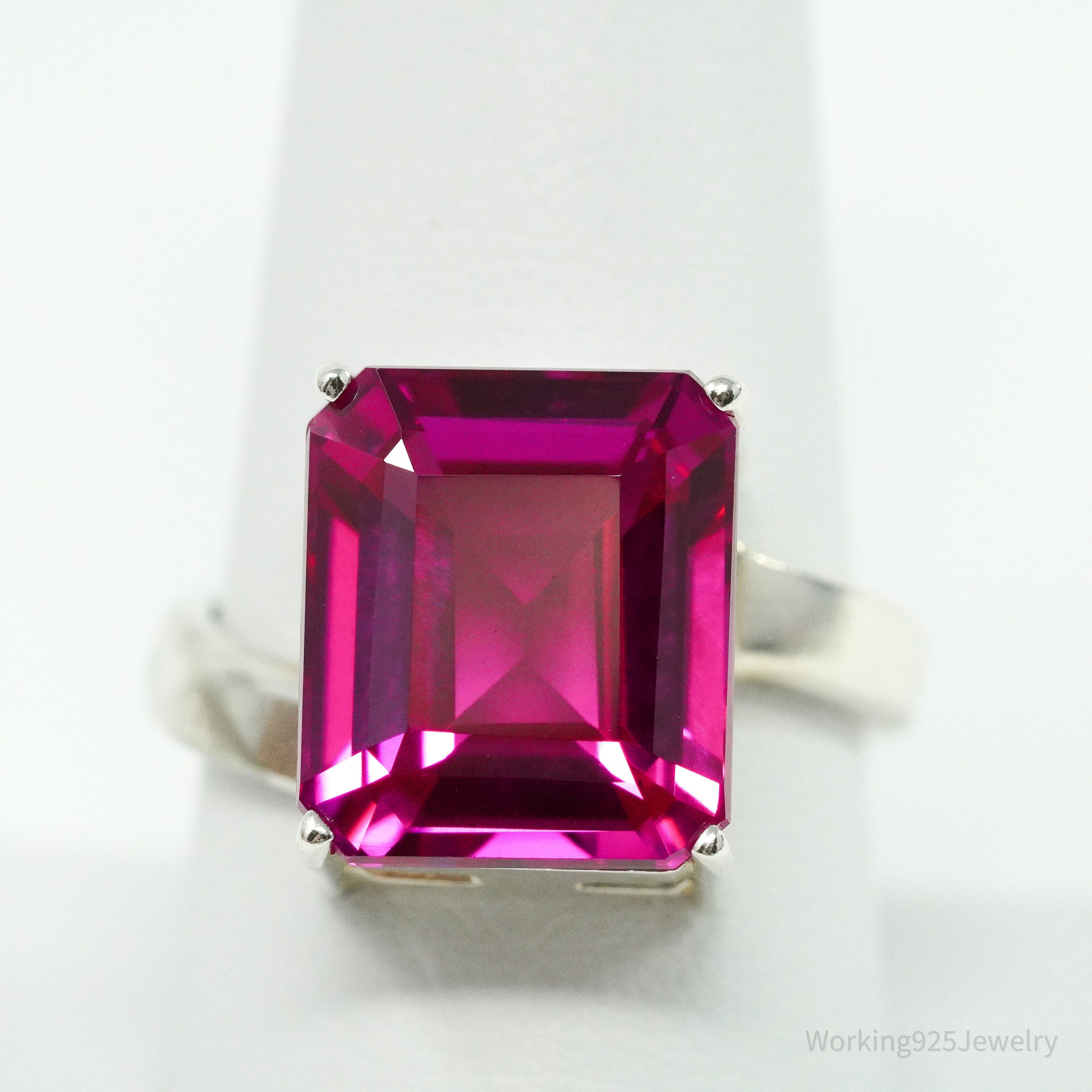 Vintage Lab Ruby Sterling Silver Ring - Size 8.75