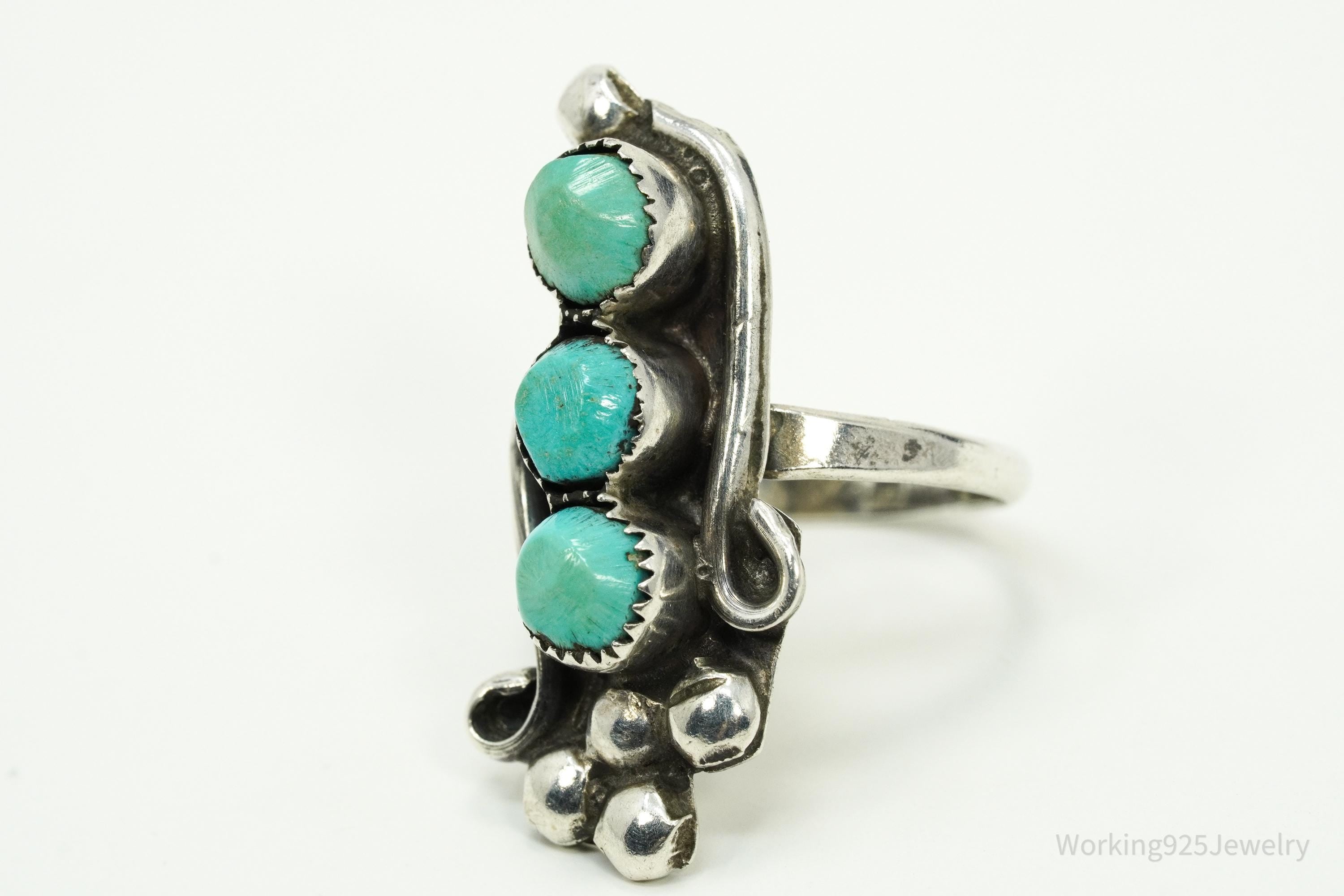 Vintage Native American Turquoise Unsigned Silver Ring - Size 6