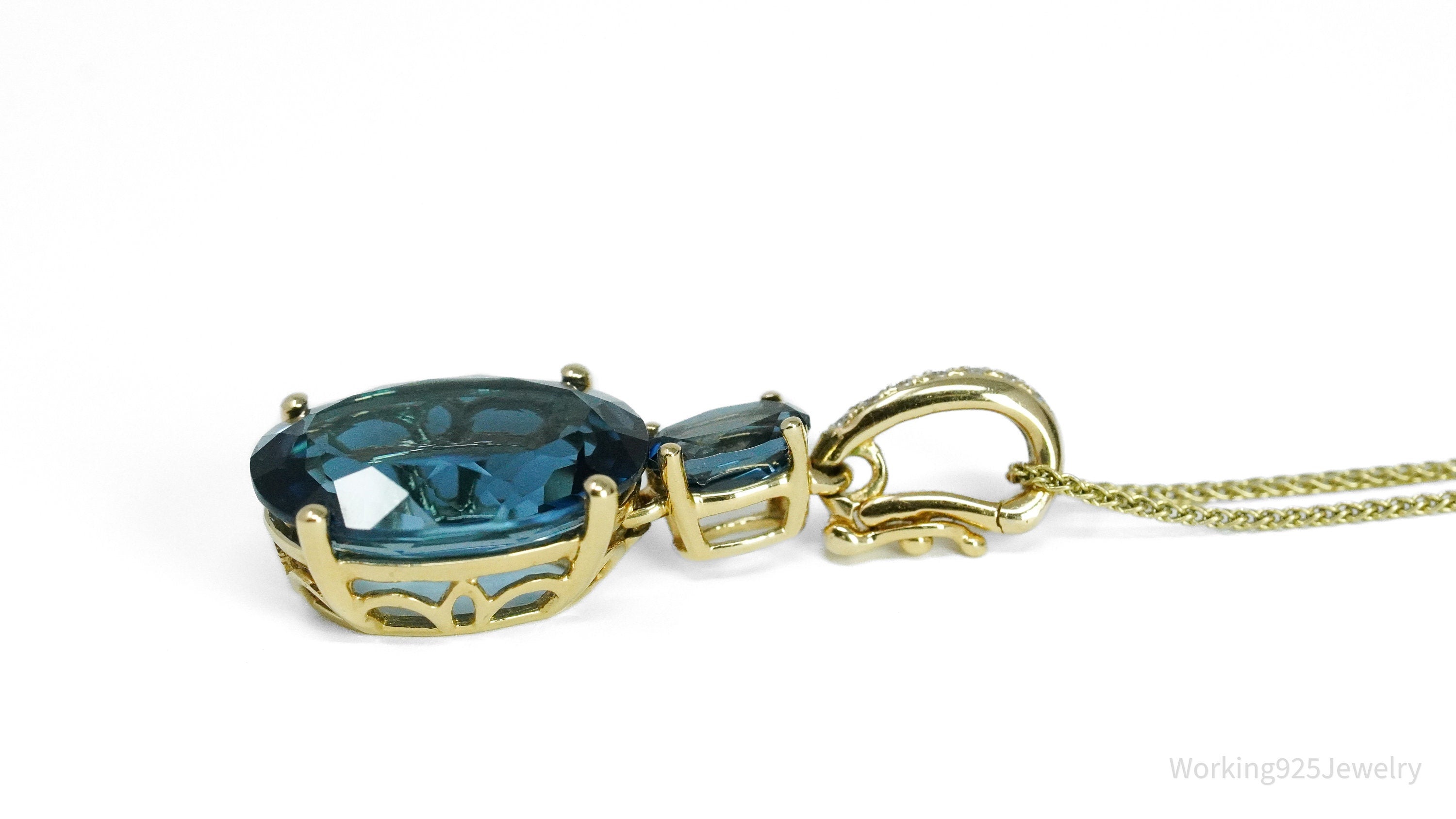 14K Yellow Gold, Diamond & Topaz Pendant Necklace 18"