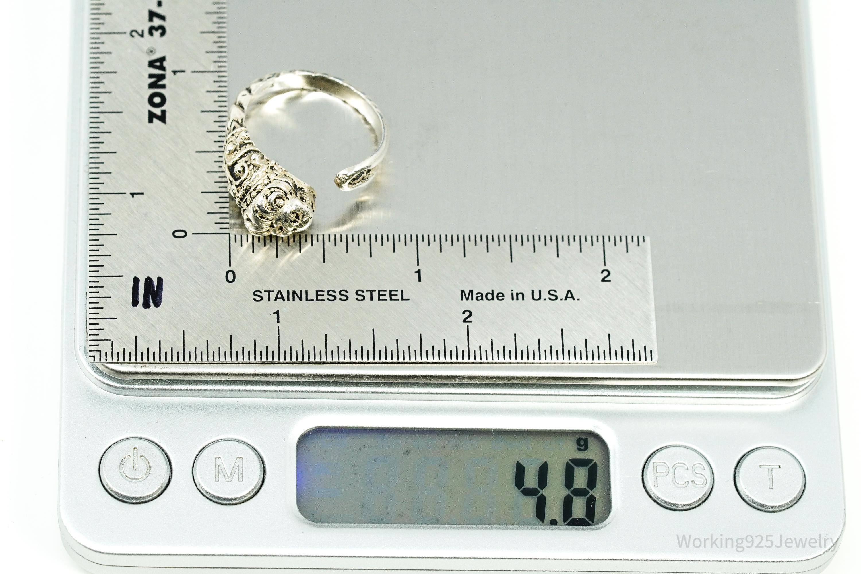 Vintage Lion's Head King Of The Jungle Sterling Silver Wrap Ring Size 8.75