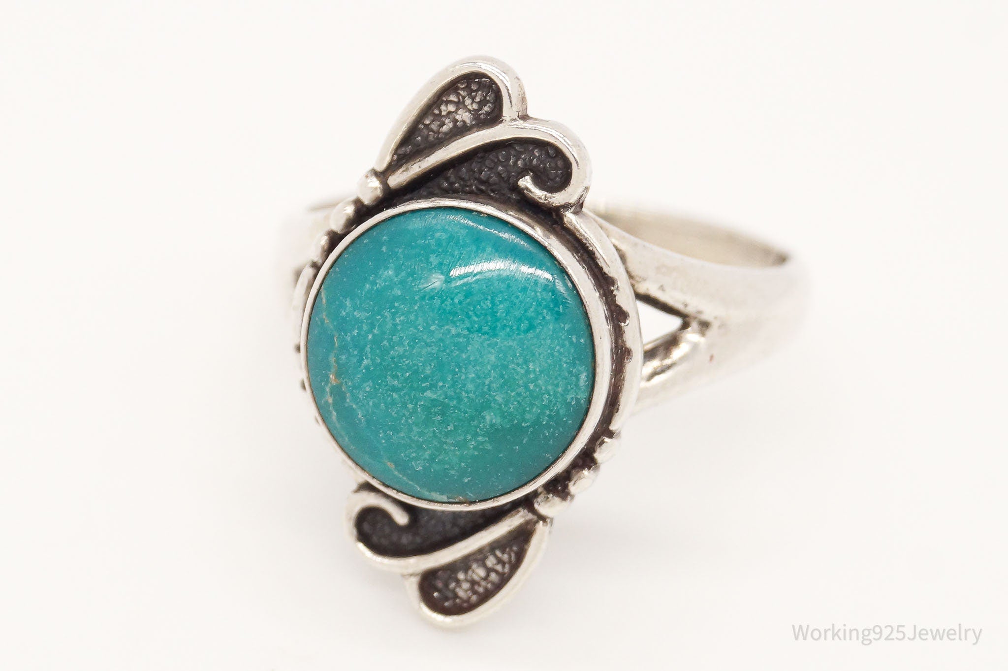 Vintage Native American Turquoise Sterling Silver Ring - Size 7.5