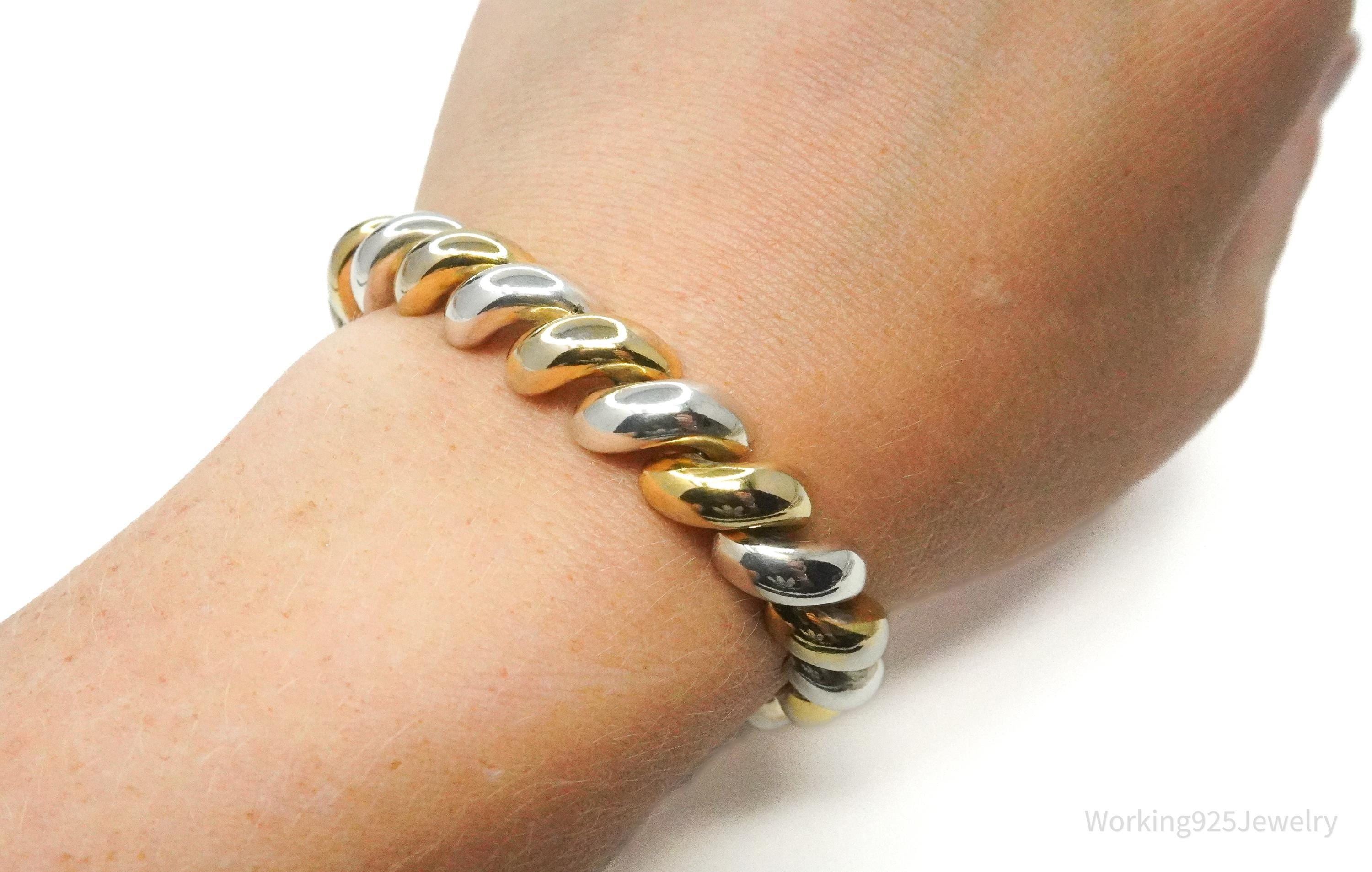 Vintage Italian Designer Milor Gold Vermeil Sterling Silver Puffy Link Bracelet 7.25"