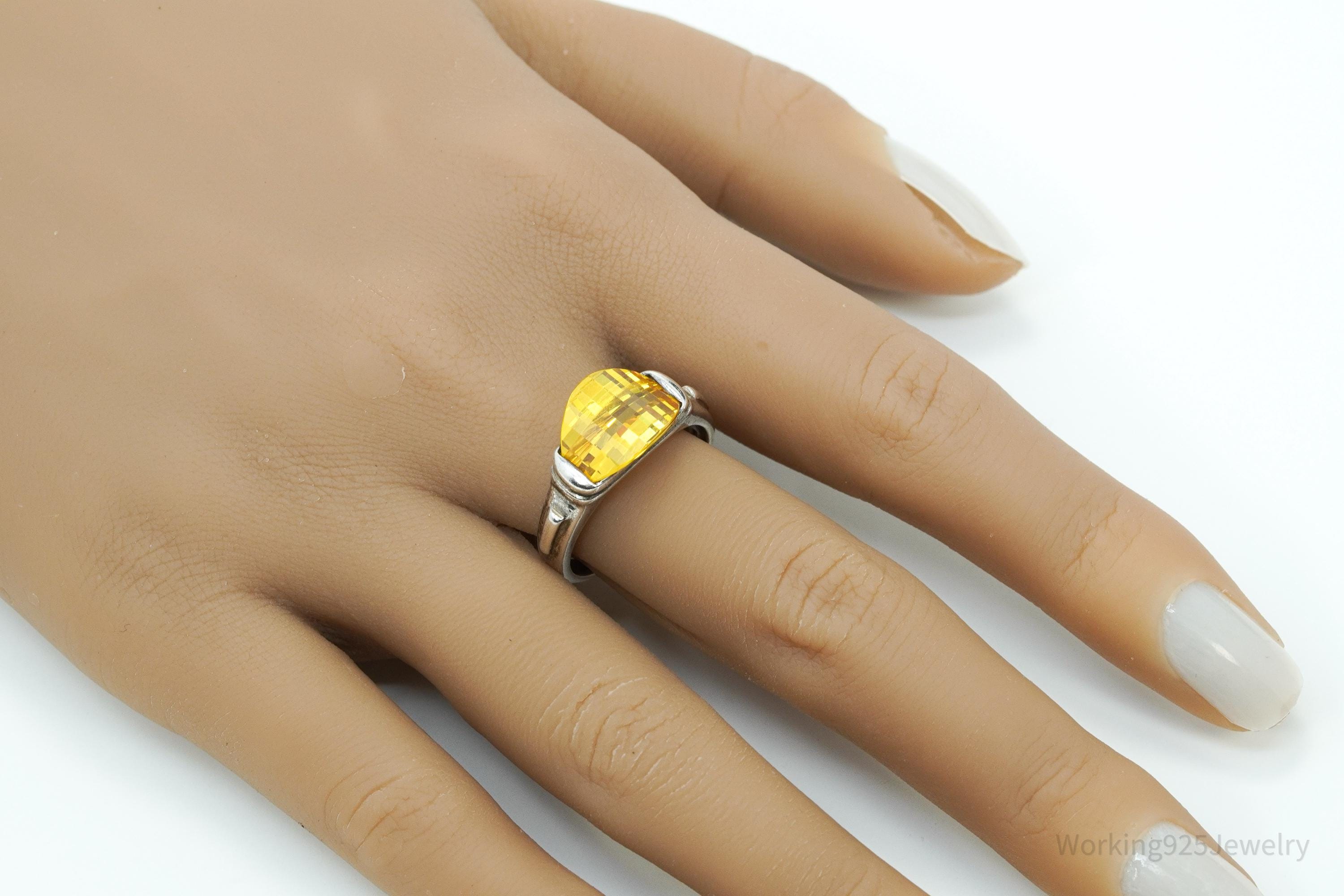 Vintage Yellow Diamonique Cubic Zirconia Sterling Silver Ring Size 9.25