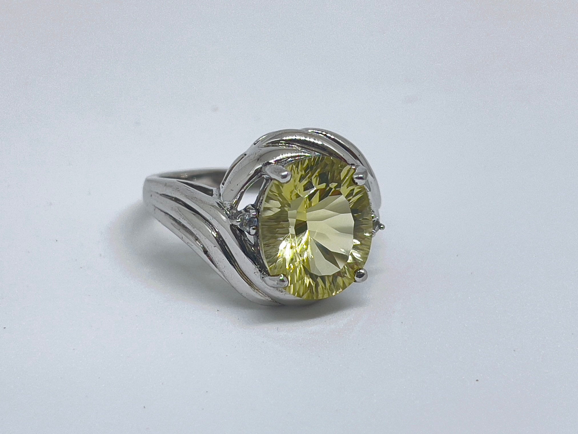 Vintage Yellow Zircon & CZ Sterling Silver Ring Size 7