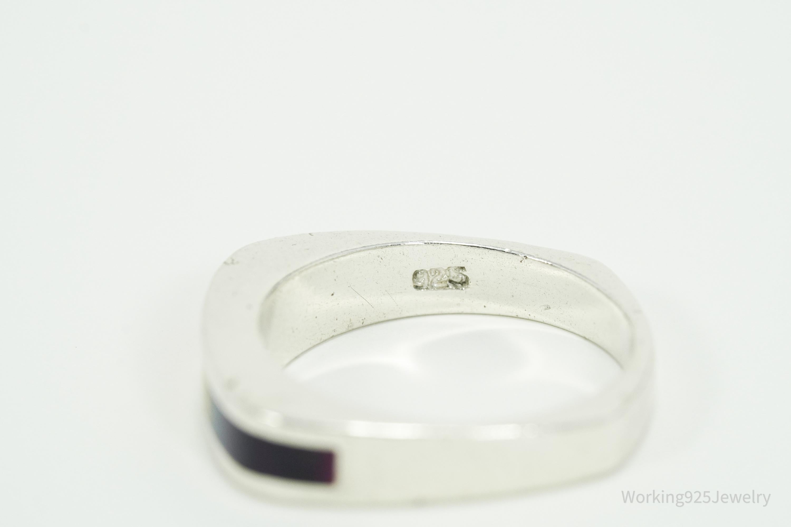 Vintage Rainbow Enamel Inlay Sterling Silver Ring Size 6