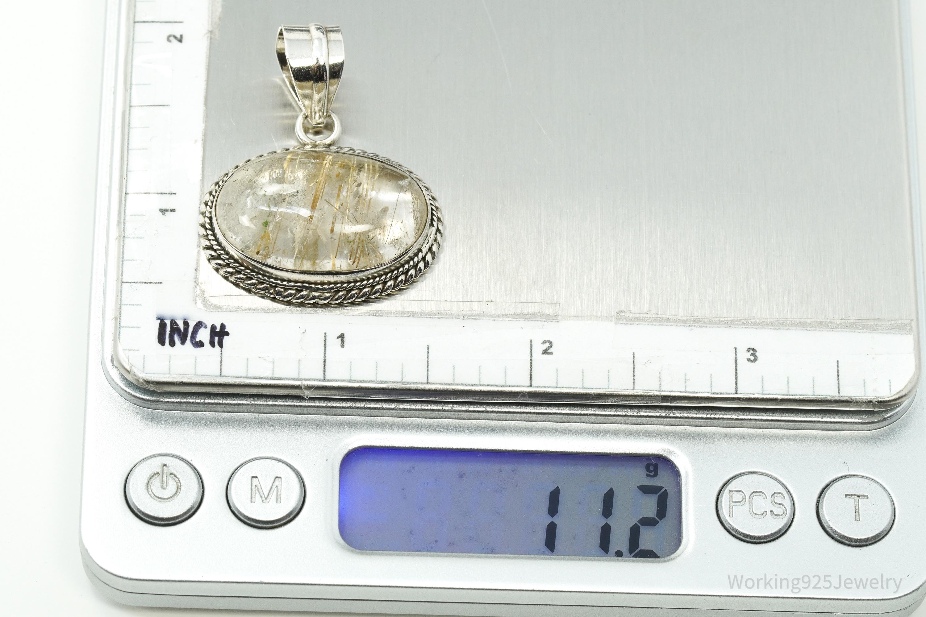 Vintage Rutilated Quartz Sterling Silver Southwestern Necklace Pendant