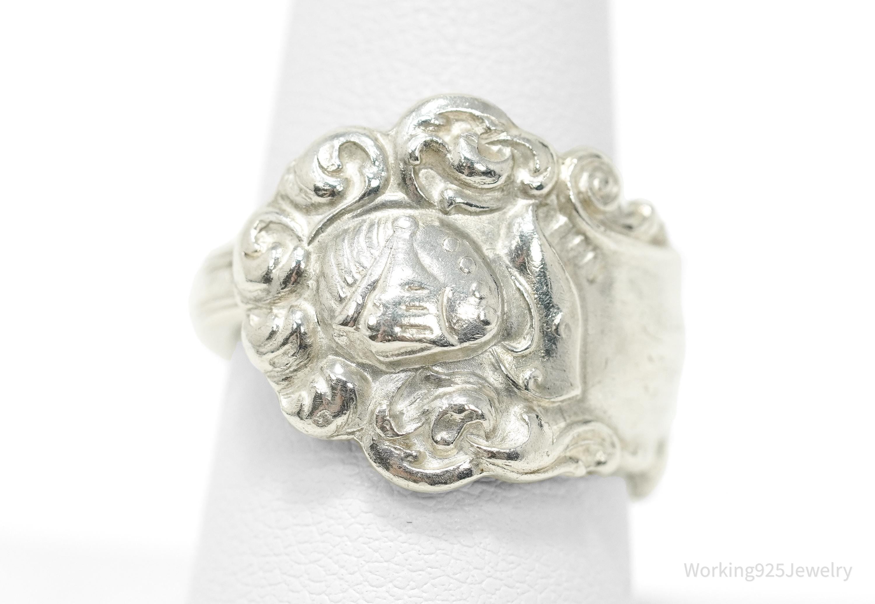 Antique Knight In Armor Sterling Silver Spoon Ring - Size 8