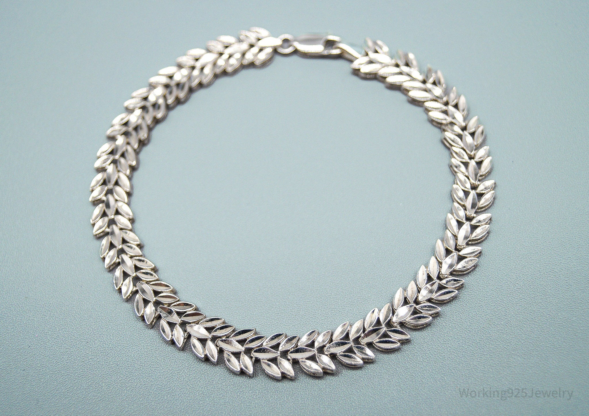 Vintage Bolivian Leaf Pattern Sterling Silver Bracelet 7.5"