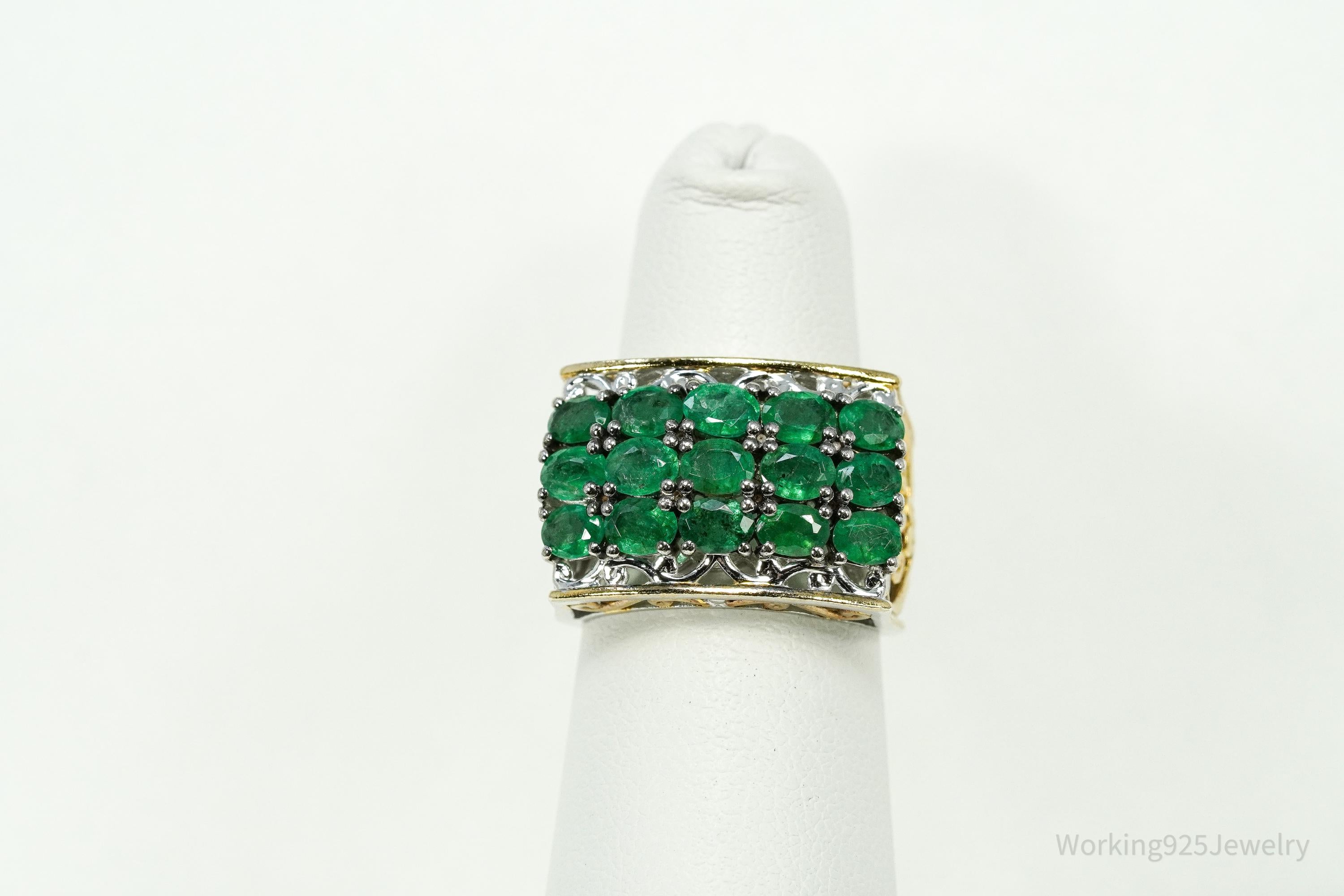 Michael Valitutti Emerald Gold Vermeil Palladium Sterling Silver Ring Size 5.25