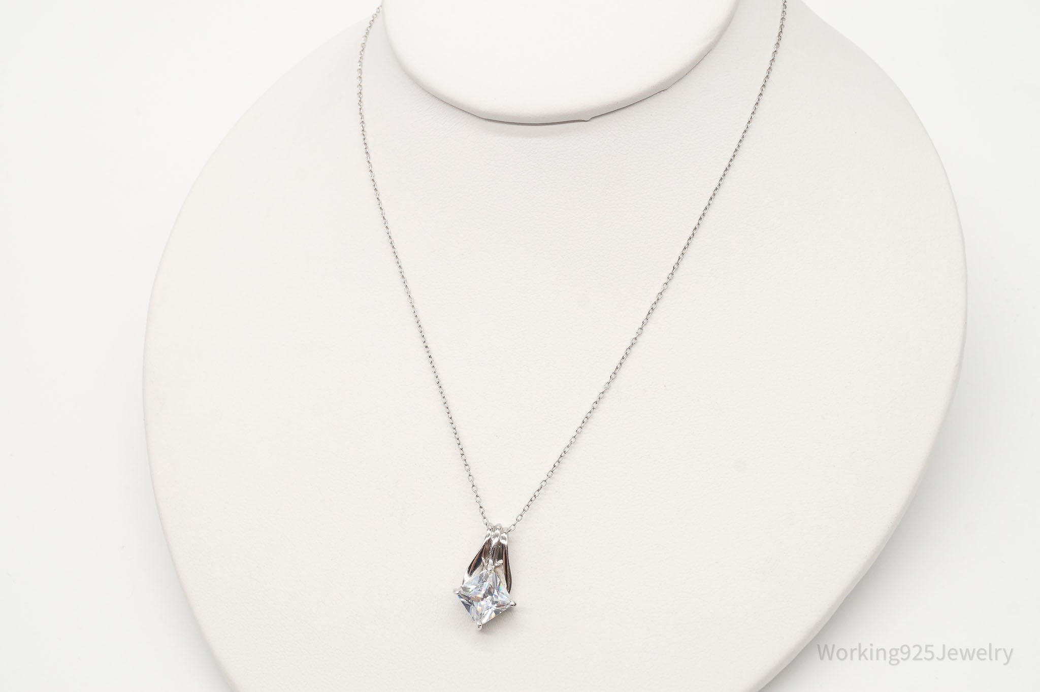 Vintage FAS Large Cubic Zirconia Sterling Silver Necklace