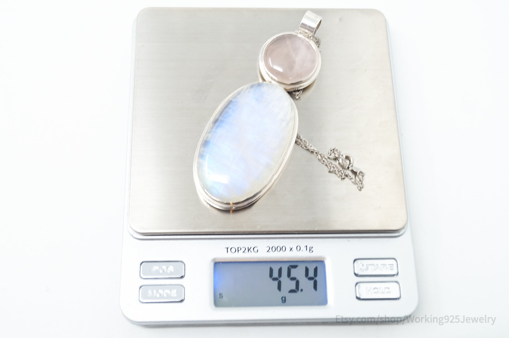 Vintage Large Moonstone Rose Quartz Sterling Silver Southwestern Necklace