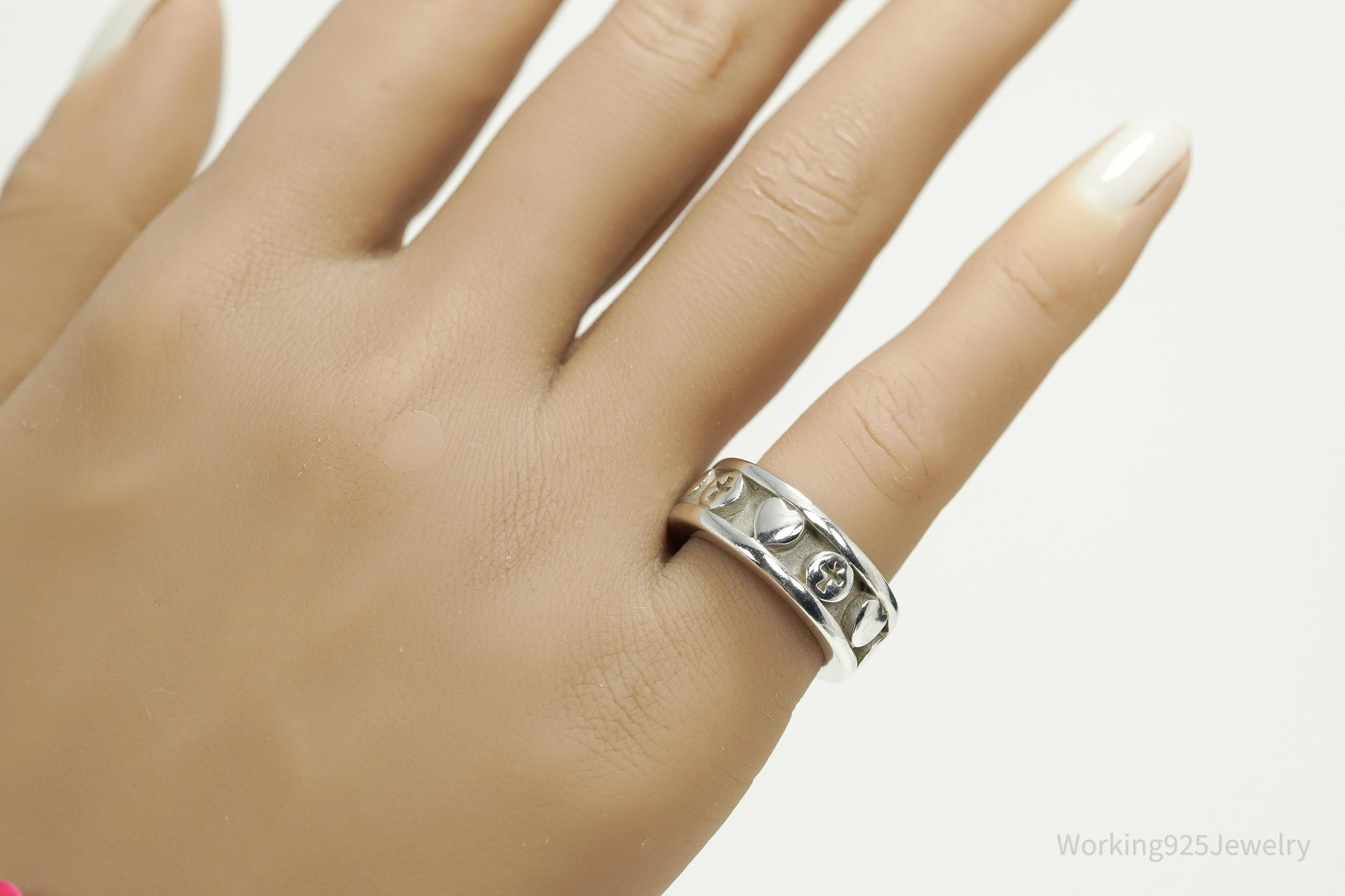 Vintage BSD Hearts & Crosses Sterling Silver Ring - Size 6