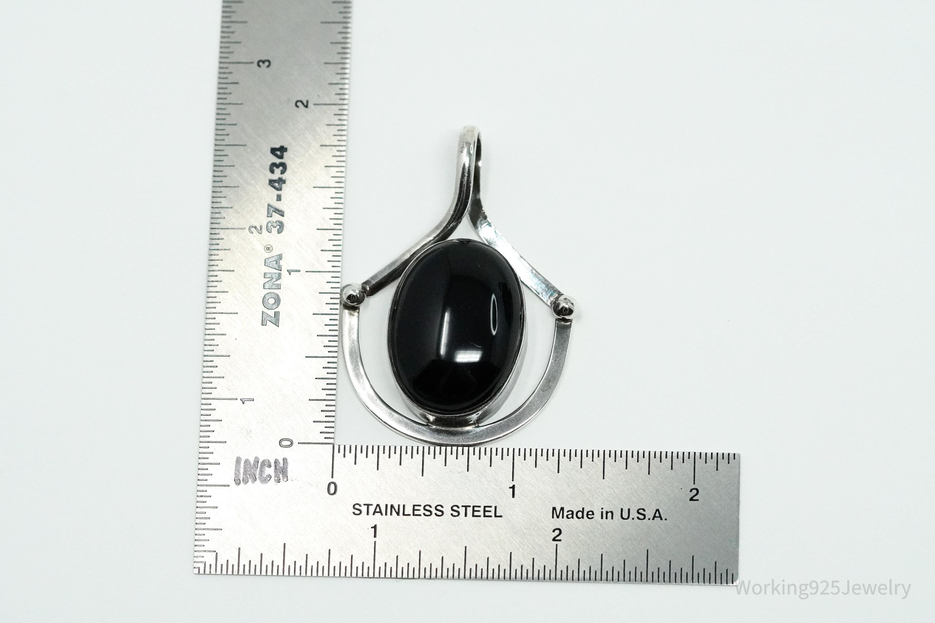 Vintage Mexican Modernist Style Black Onyx Sterling Silver Pendant
