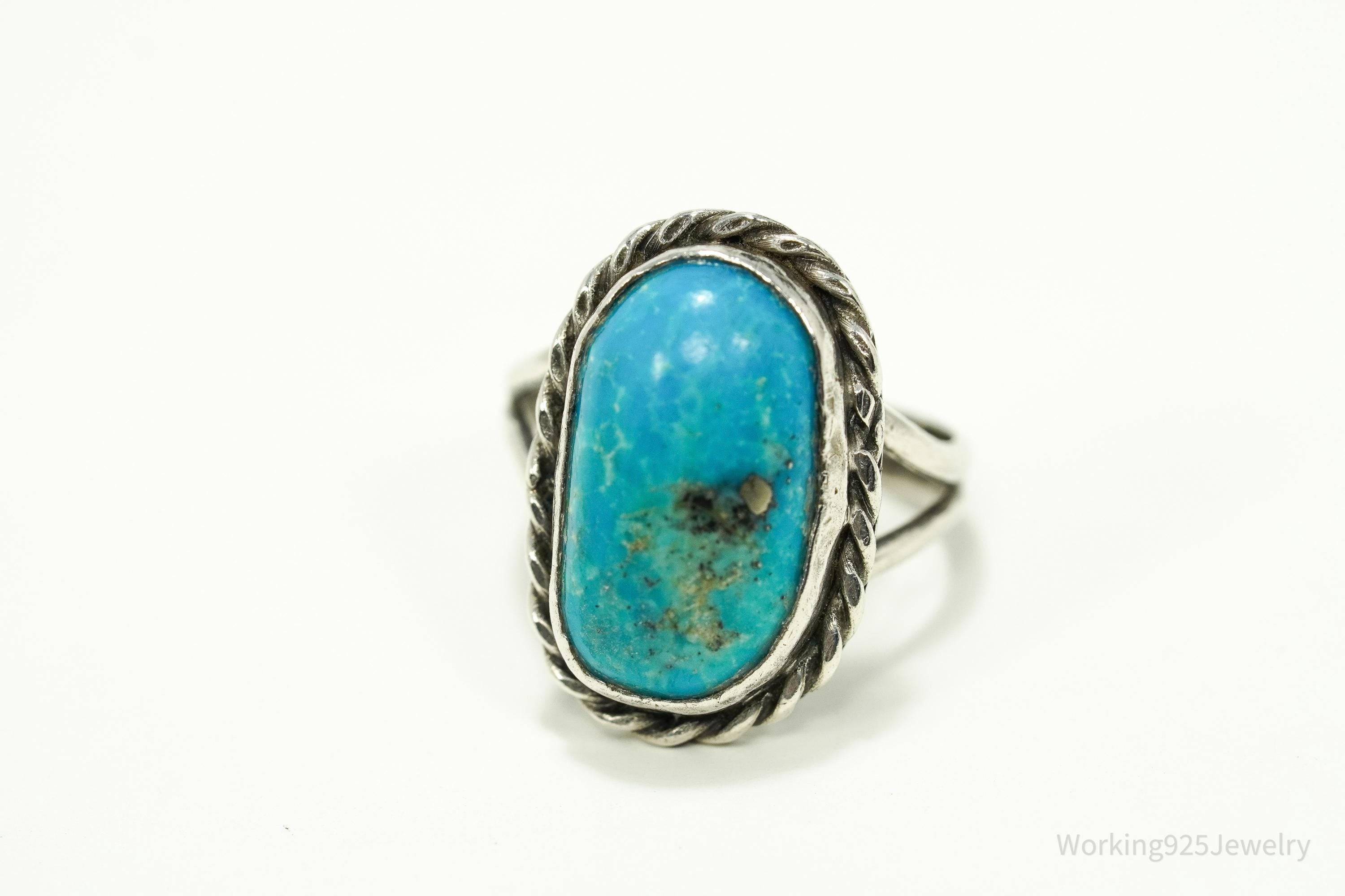 Vintage Handmade Native American Turquoise Unsigned Silver Ring - Size 5.25