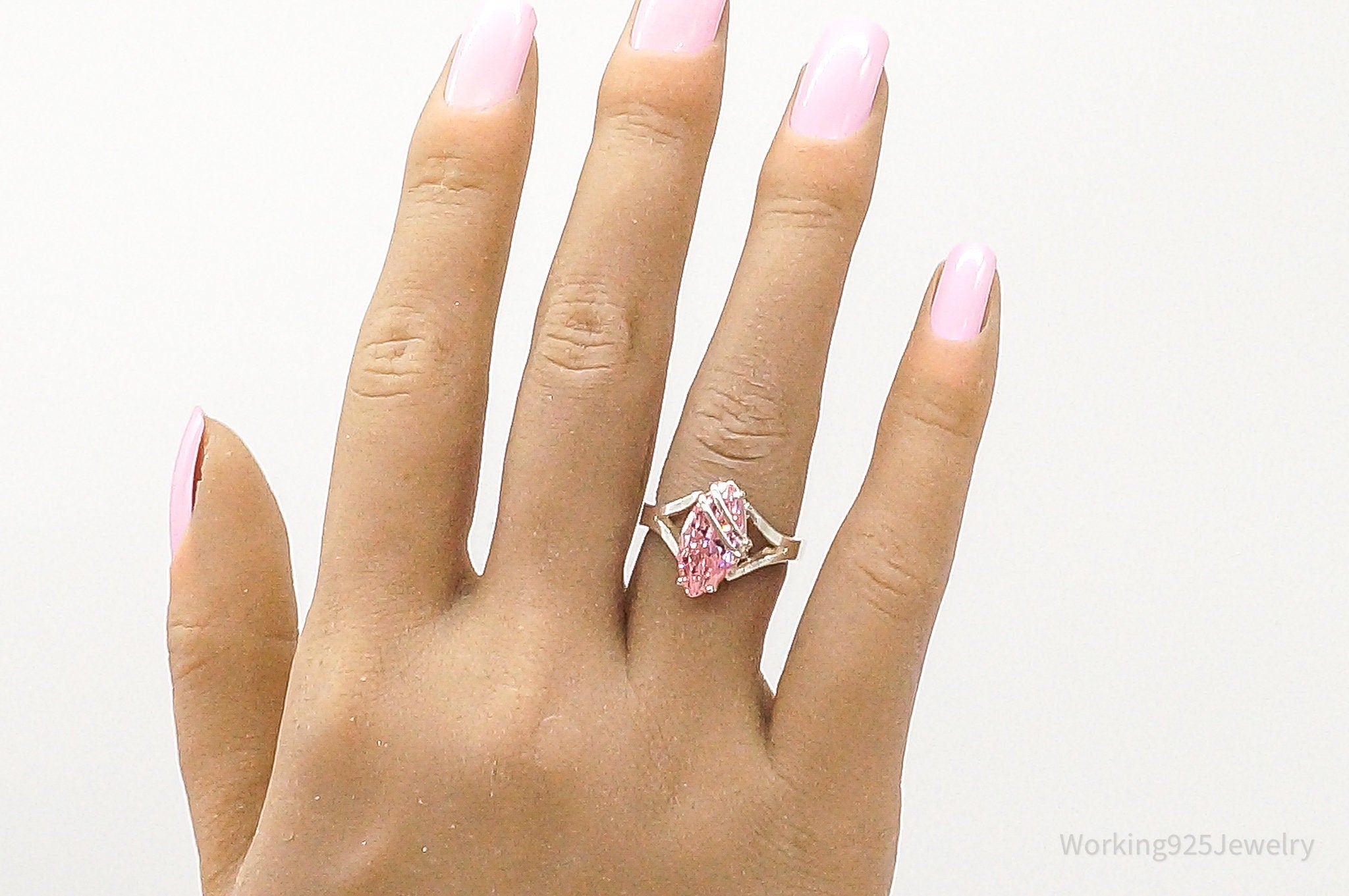 Vintage Pink Cubic Zirconia Sterling Silver Ring - Size 7