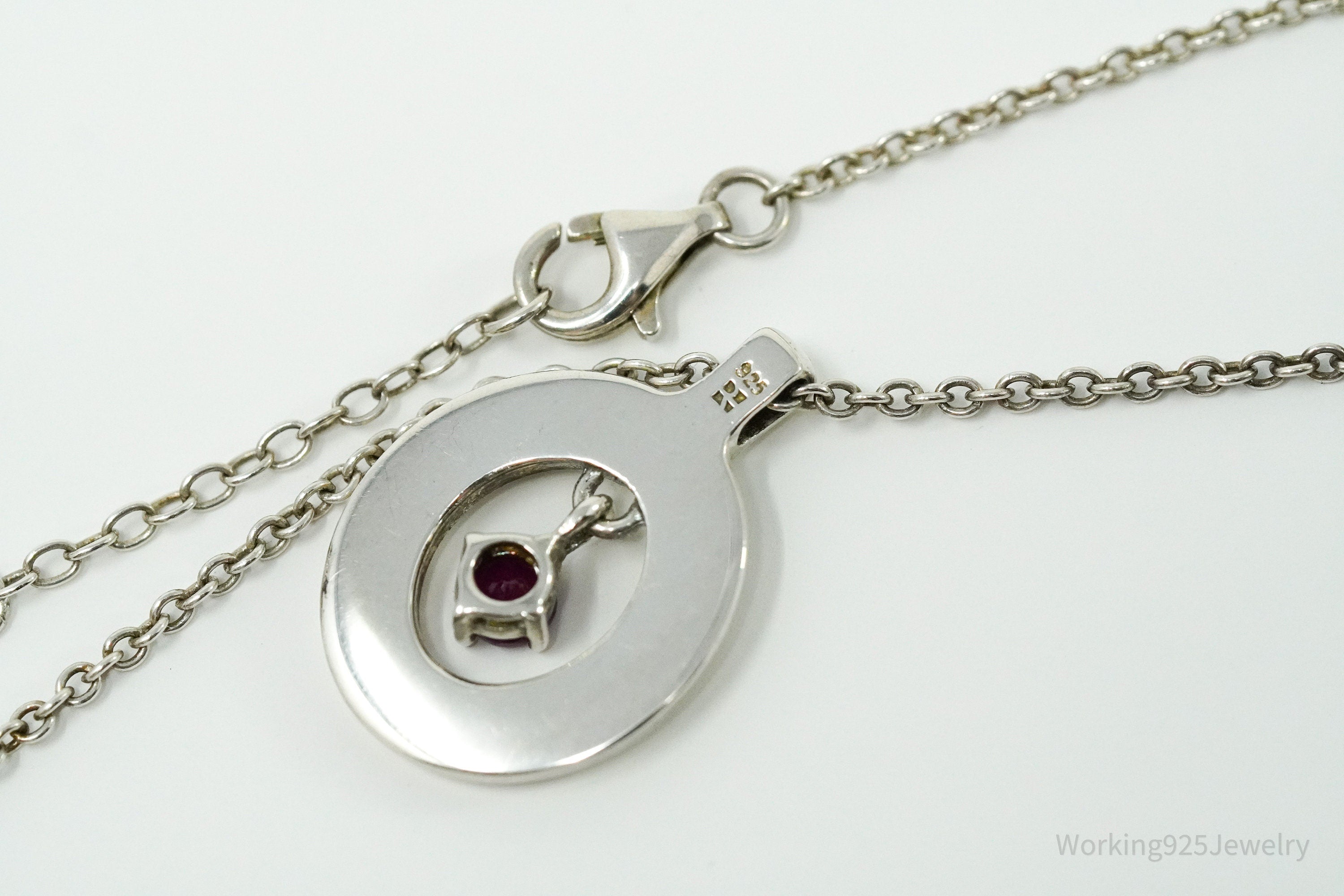 Vintage "Faithful Emotional Modest" Ruby Sterling Silver Necklace 18"