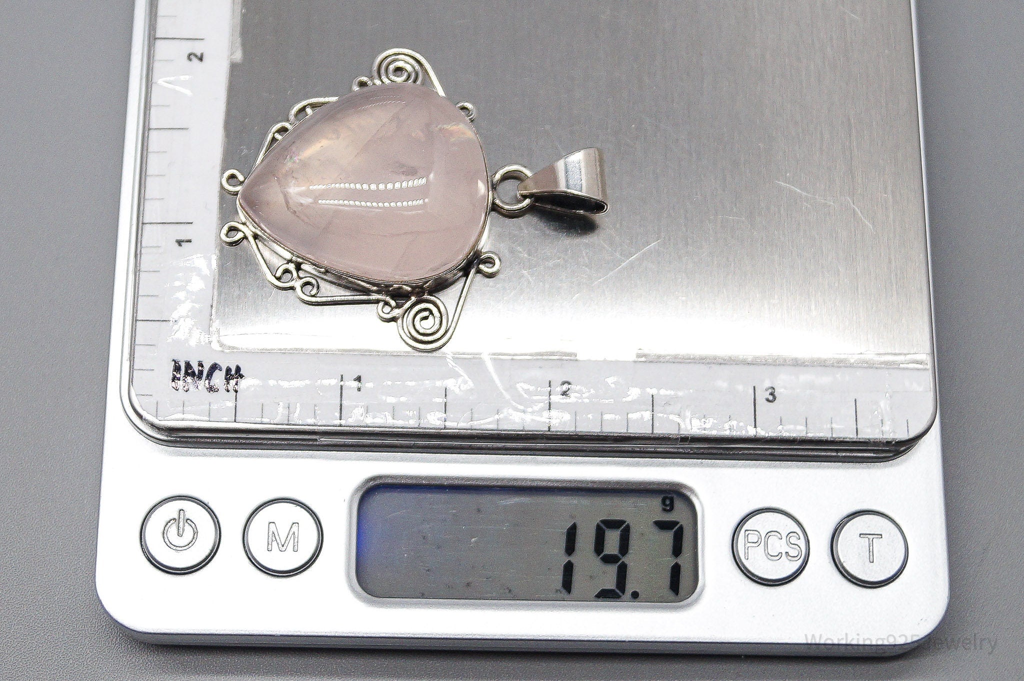 Large Vintage Rose Quartz Sterling Silver Pendant