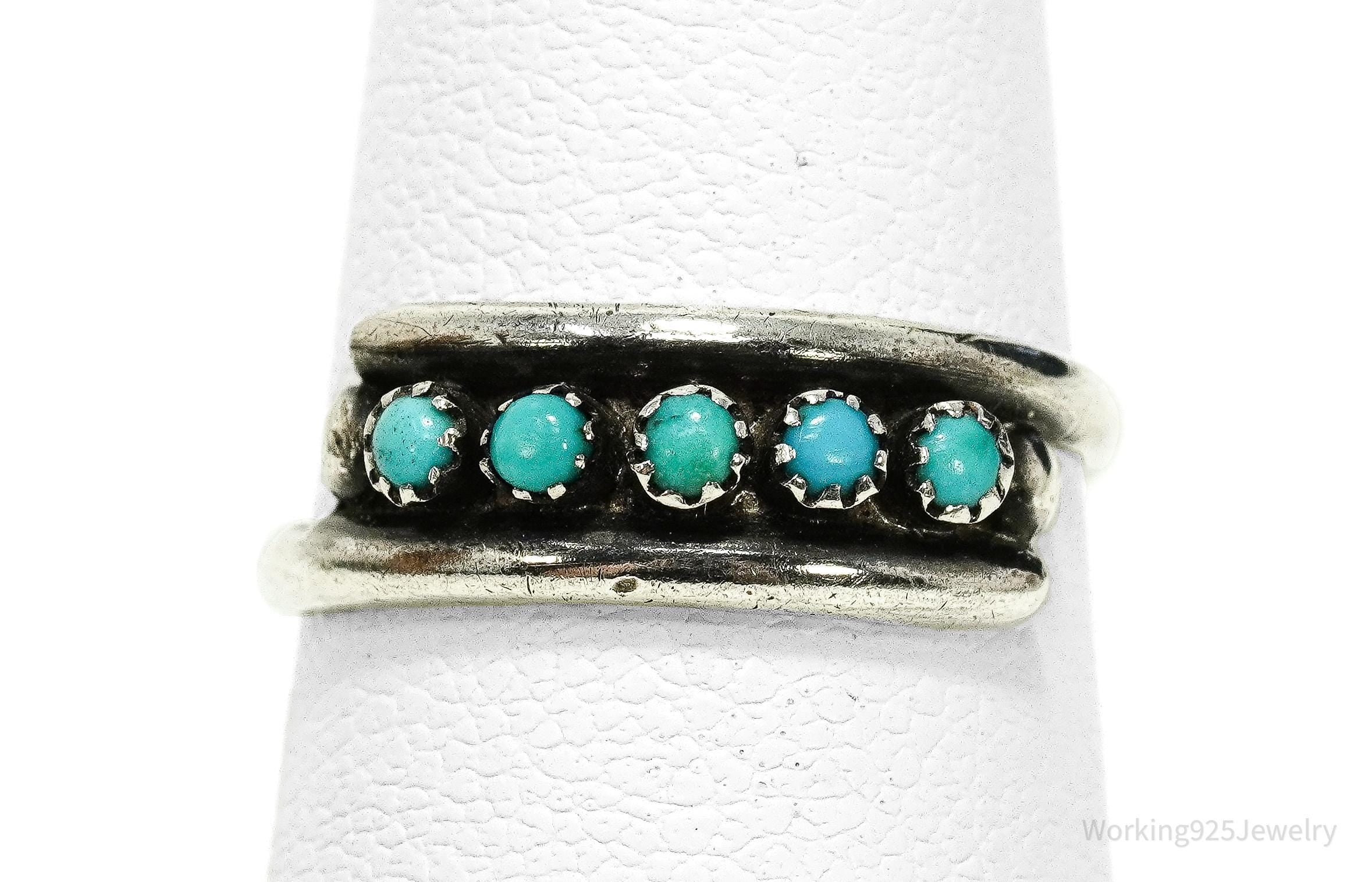 Vintage Handmade Native American Turquoise Unsigned Silver Ring - Size 5.5