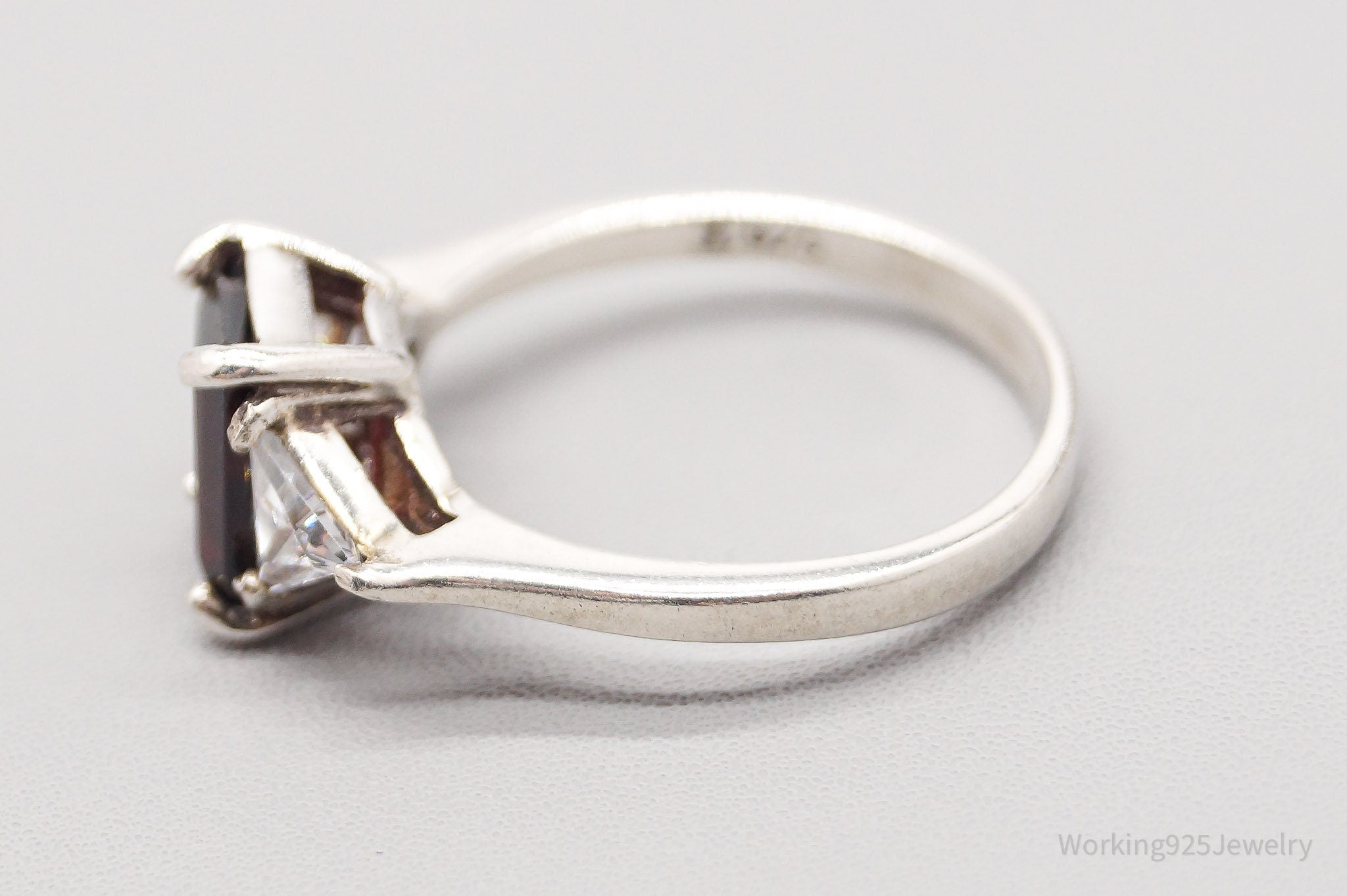 Vintage Garnet Cubic Zirconia Sterling Silver Ring - Size 8