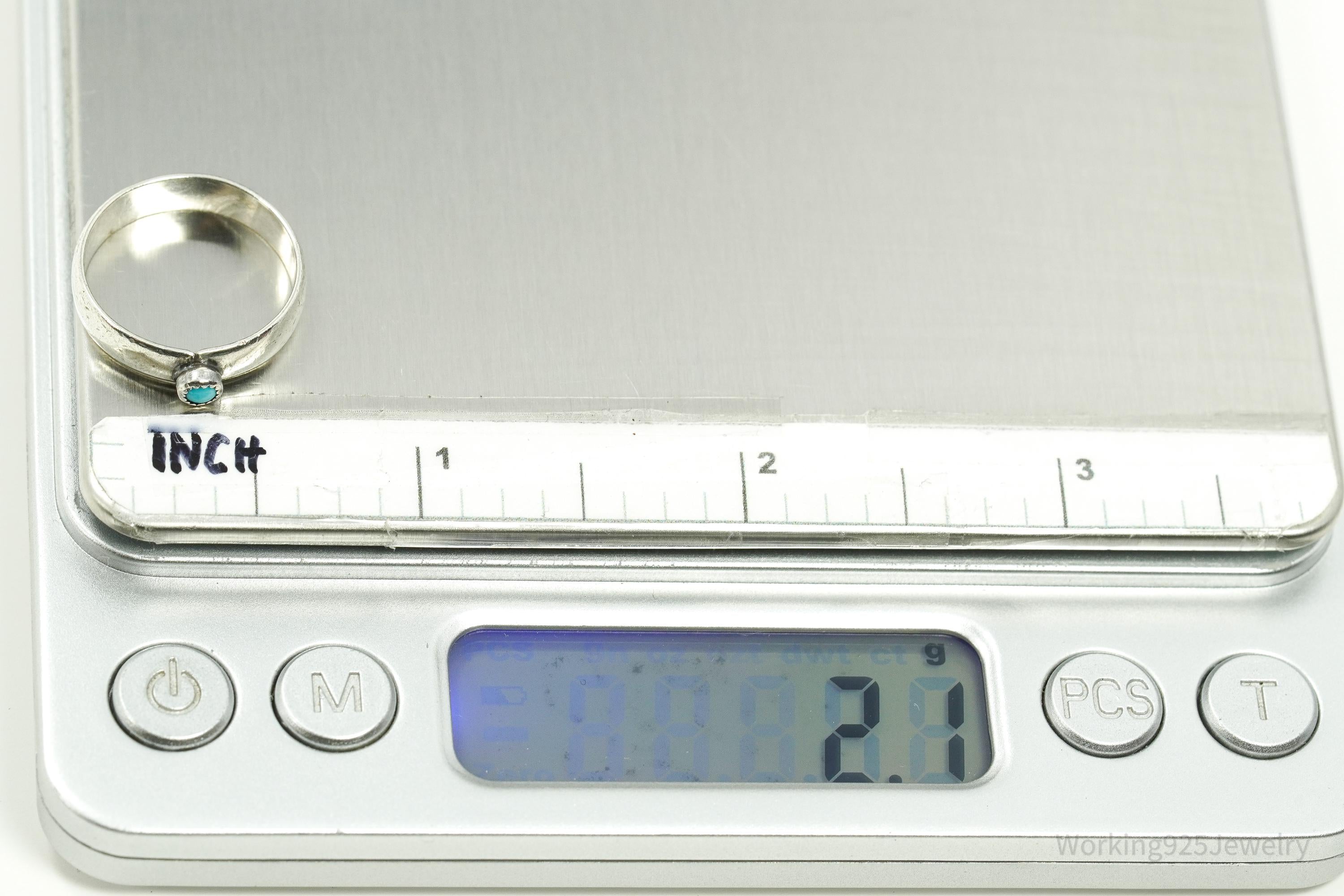 Vintage Native American Turquoise Silver Band Ring - Size 6