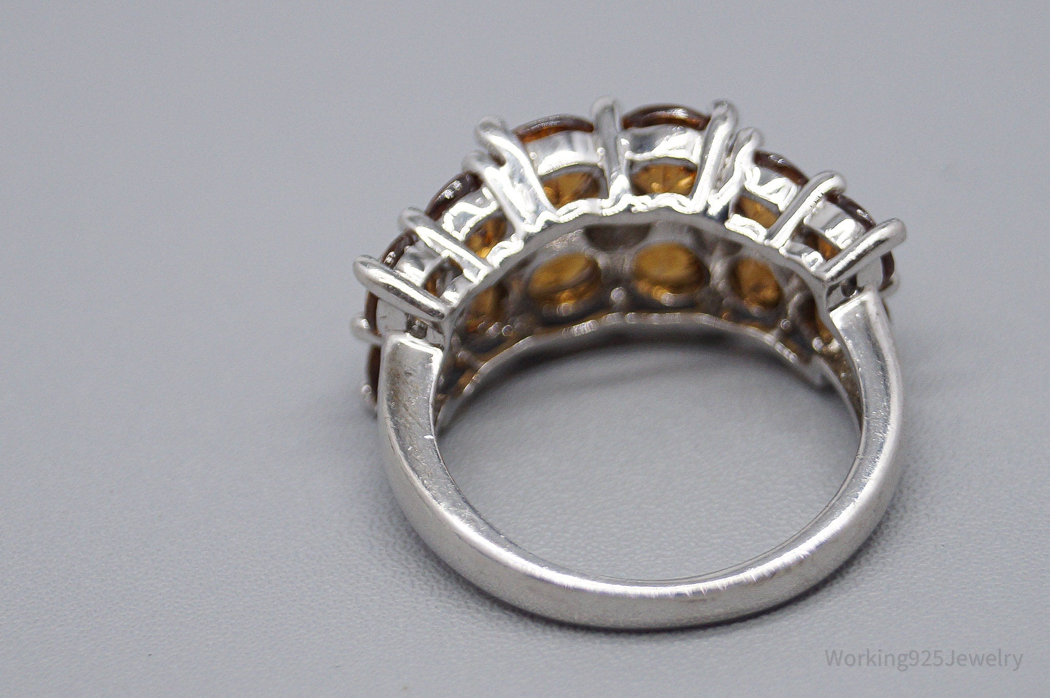 Vintage Citrine & Cubic Zirconia Sterling Silver Ring - Size 6