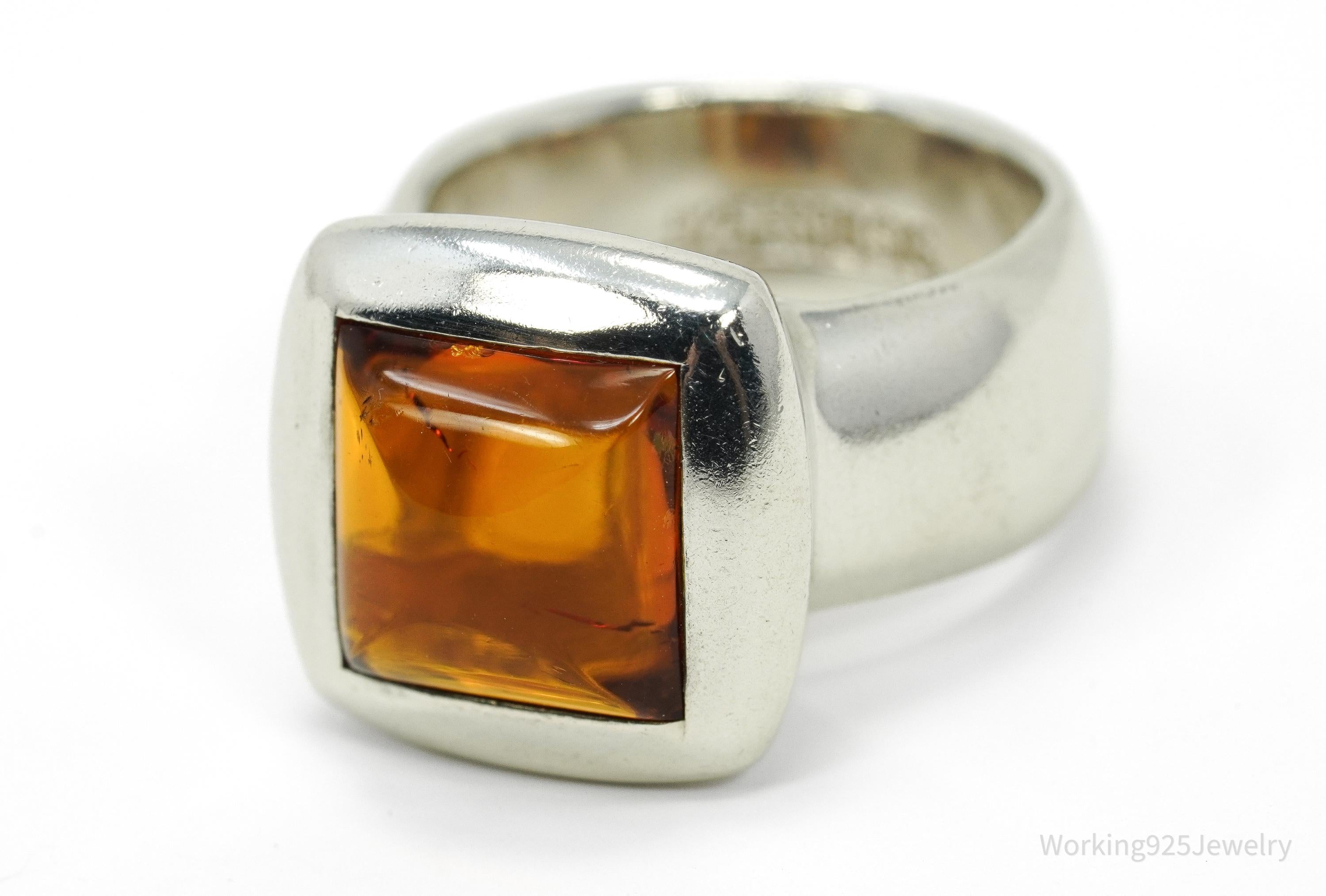 Vintage Joseph Esposito Sig Amber Sterling Silver Ring - Size 6