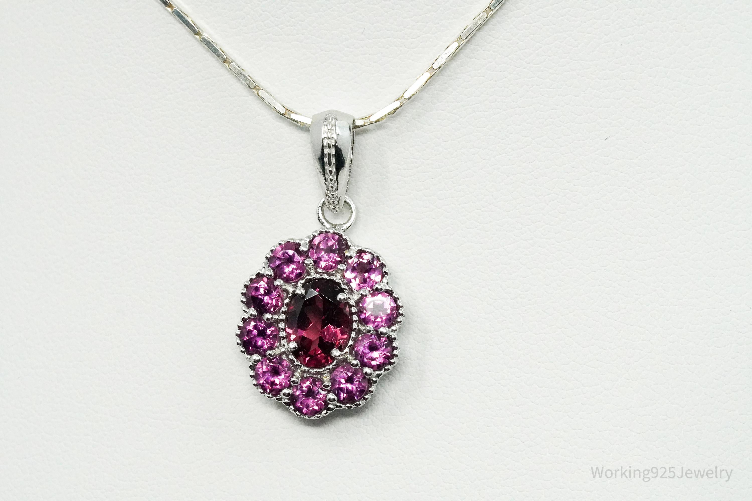 TGGC Pink Tourmaline Flower Sterling Silver Chain Necklace 18"