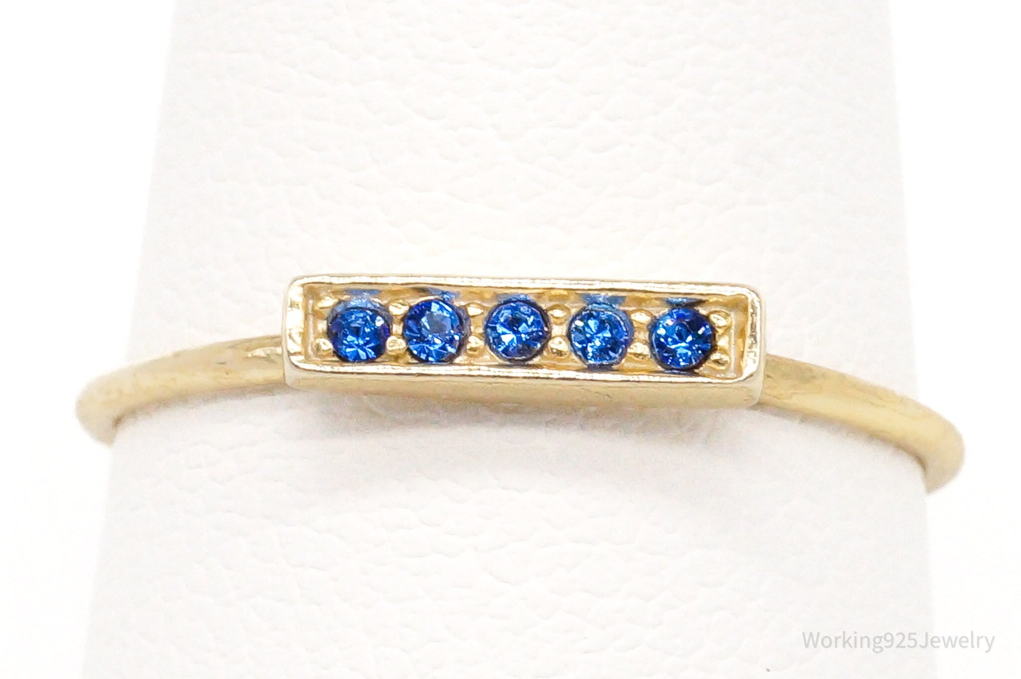 Vintage Blue Crystal Gold Vermeil Sterling Silver Ring - Size 7