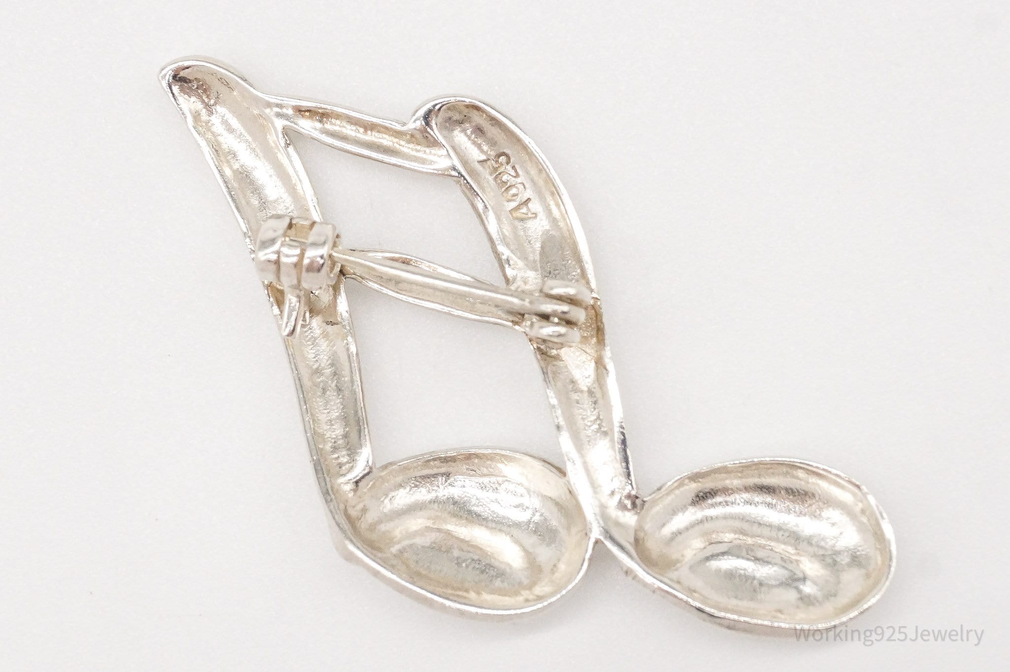 Vintage Puffy Music Note Sterling Silver Brooch Pin