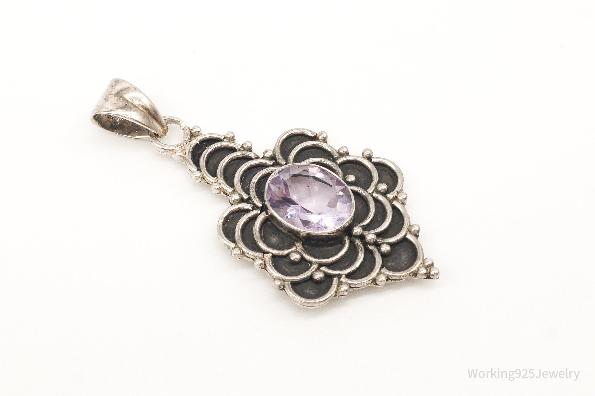 Vintage Large Purple Amethyst Sterling Silver Pendant