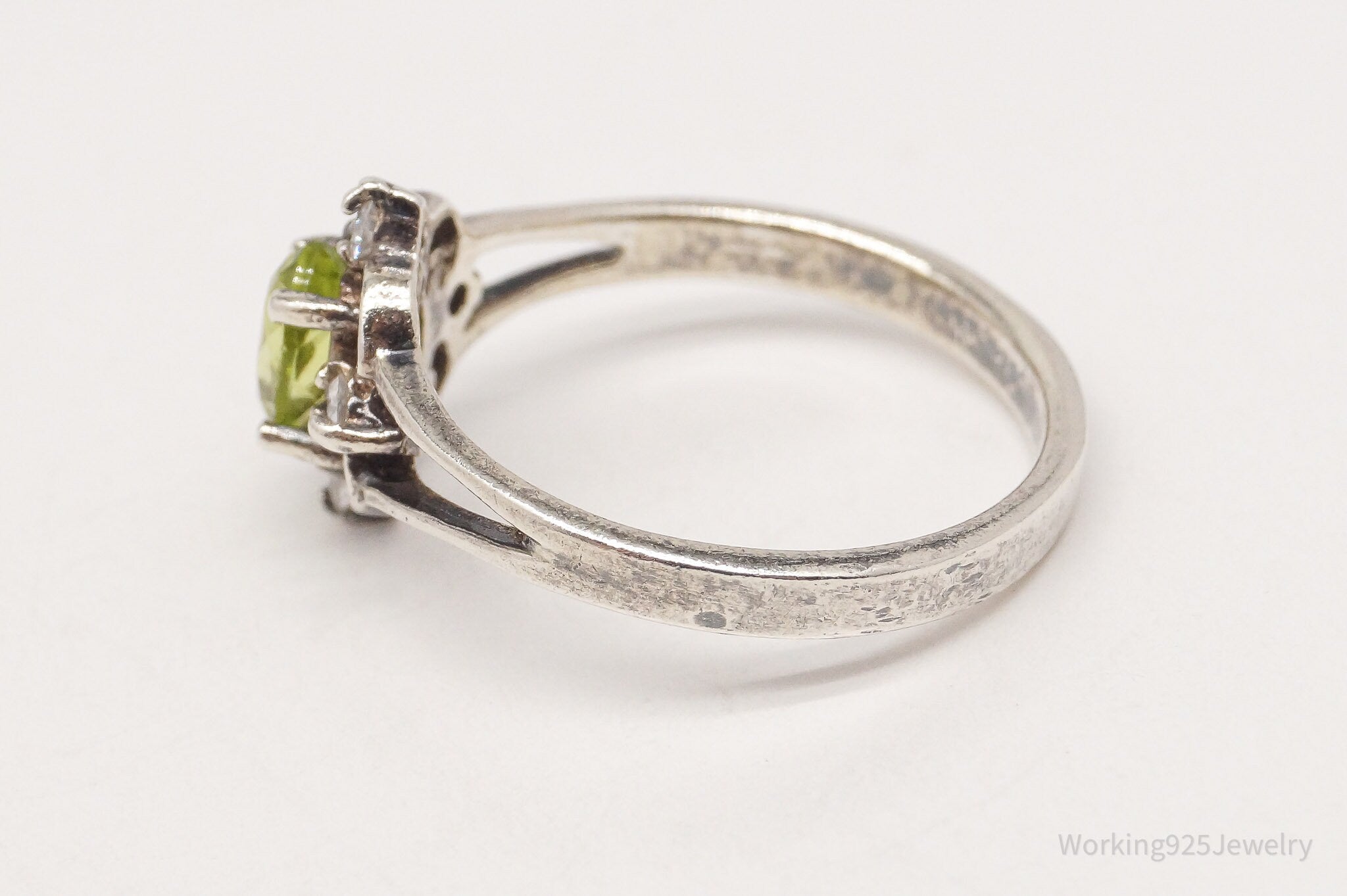 Vintage Peridot Cubic Zirconia Sterling Silver Ring - Size 7