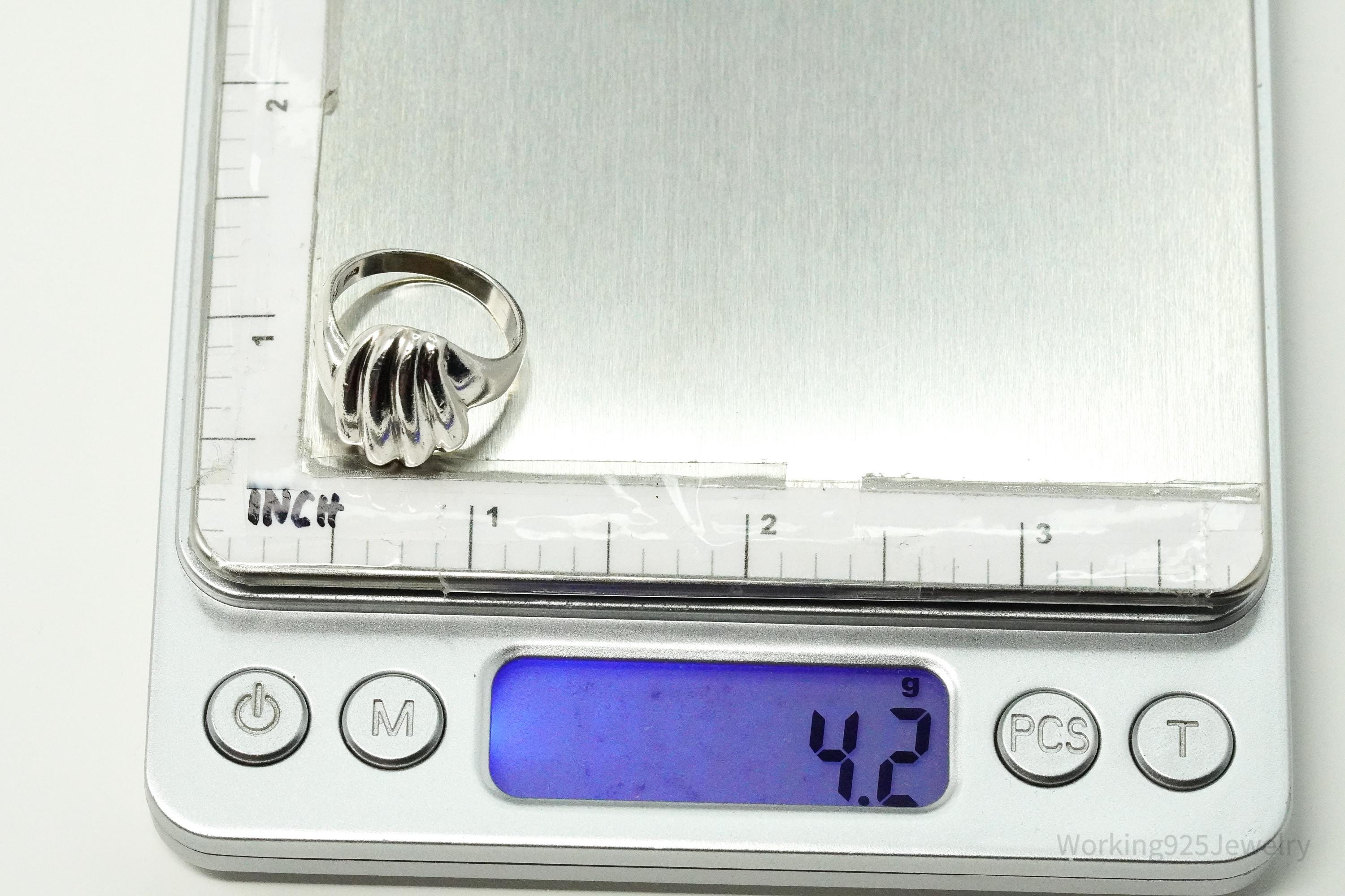 Vintage Puffy Ribbed Modernist Style Sterling Silver Ring - Size 6.75