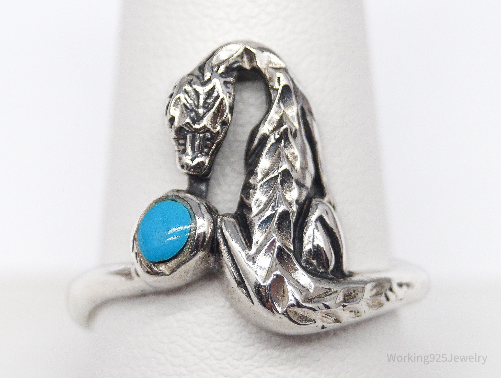 Vintage Wrapped Snake Turquoise Sterling Silver Ring - Size 9.75