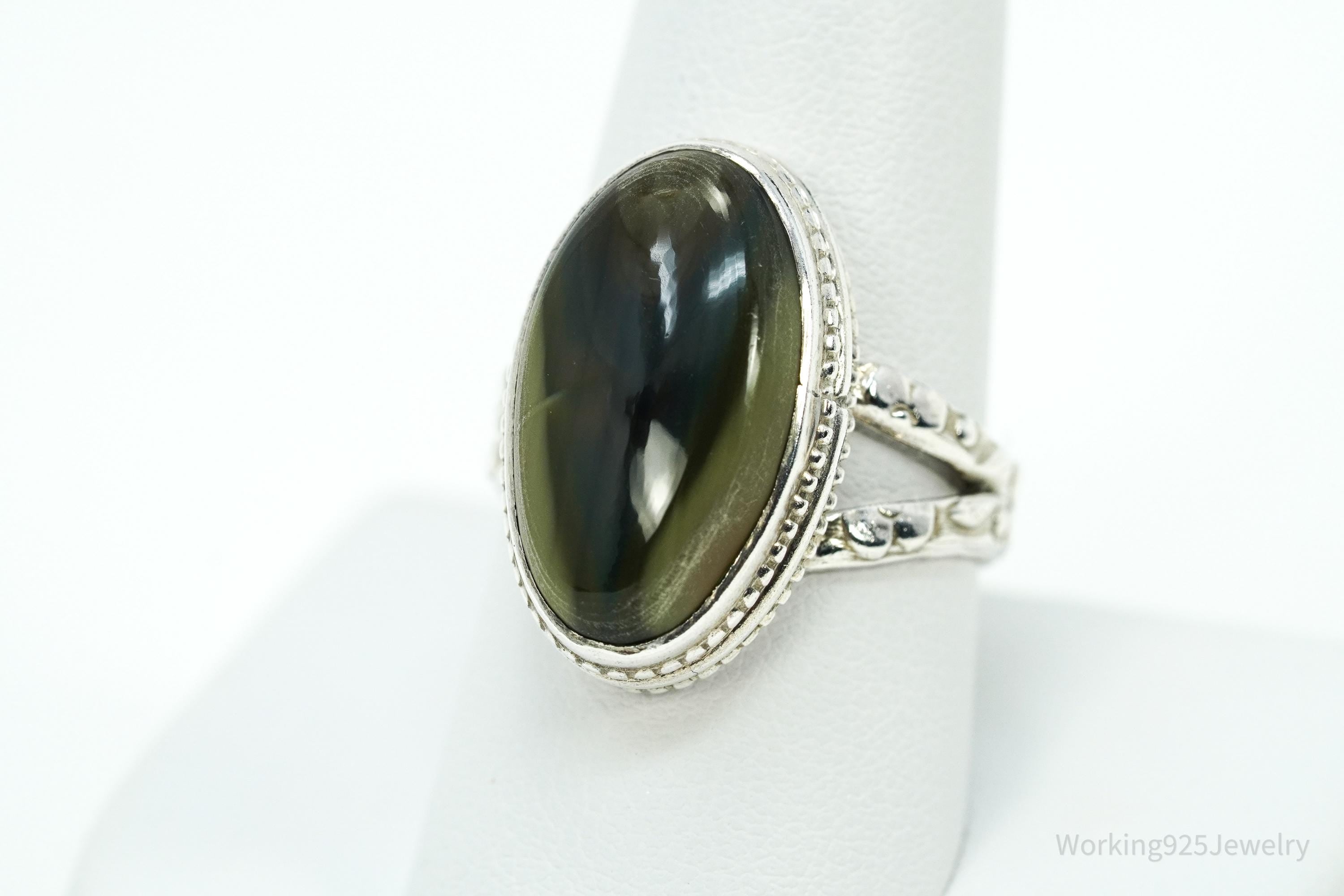 Vintage Green Imperial Jasper Sterling Silver Ring Size 9.5
