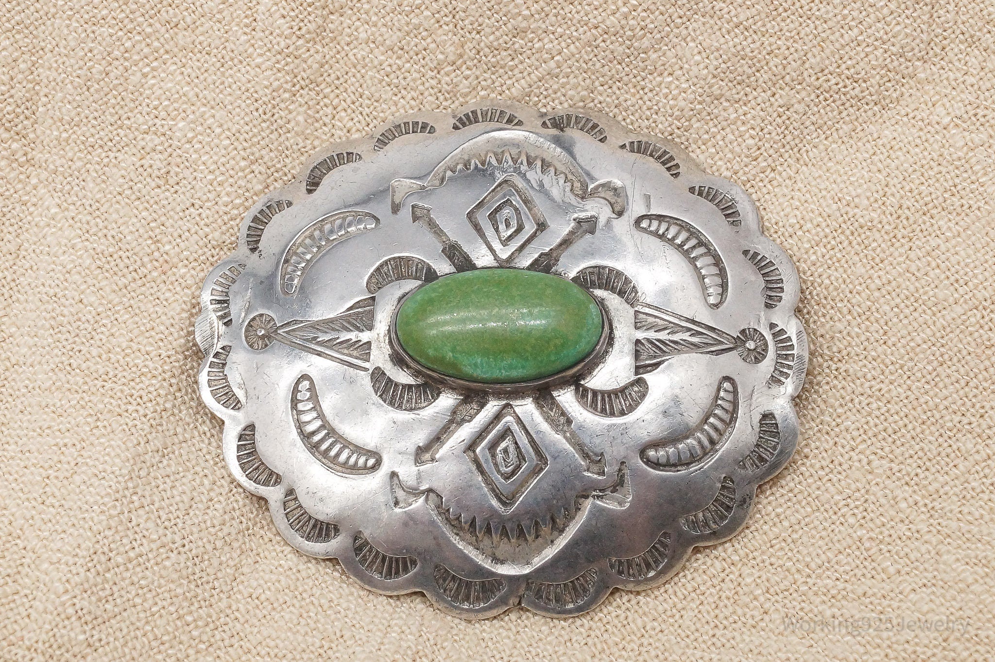 Large Vintage Native American Turquoise Silver Brooch Pin