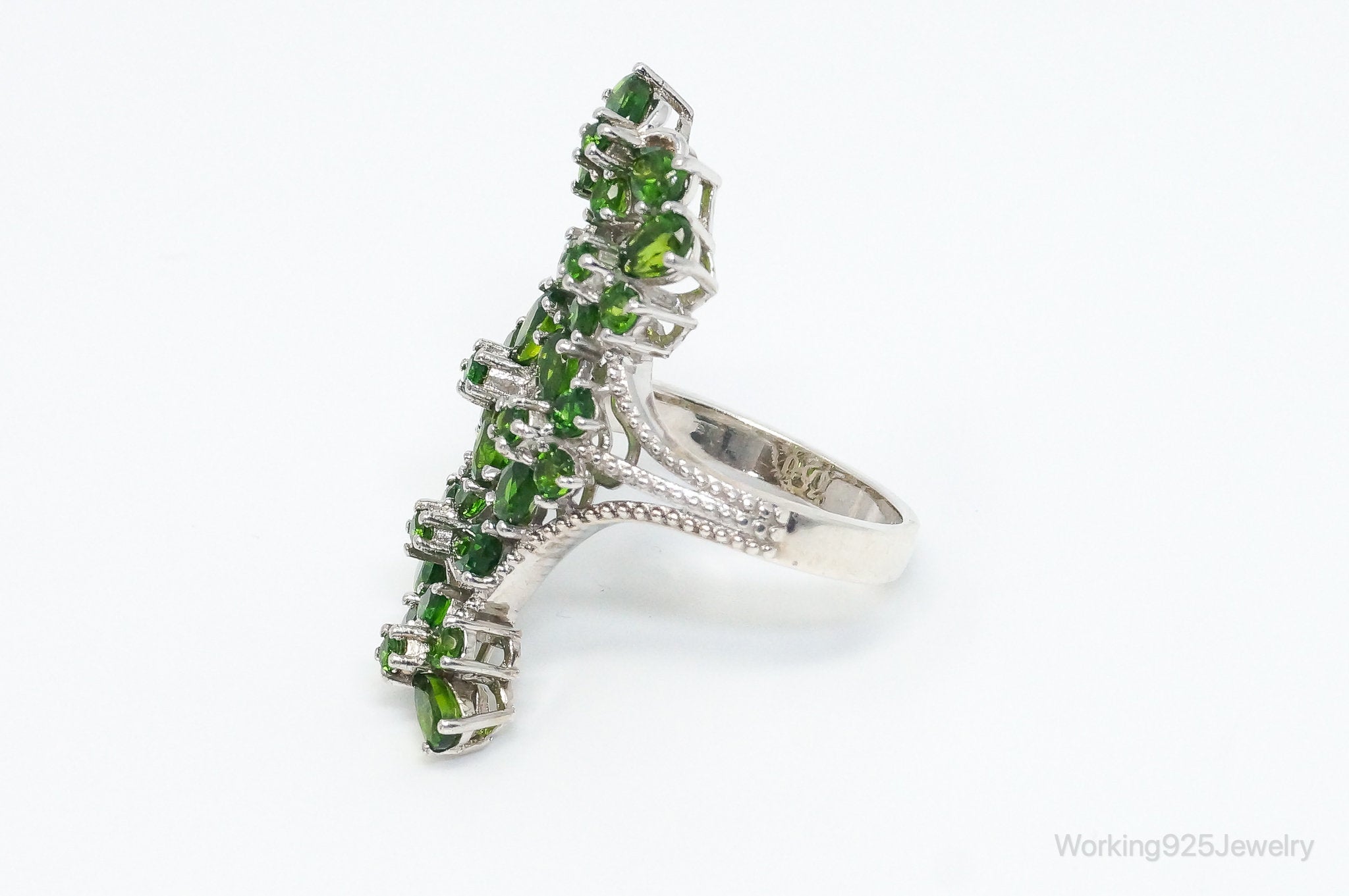 Vintage Long Peridot Butterflies Sterling Silver Ring - Size 10