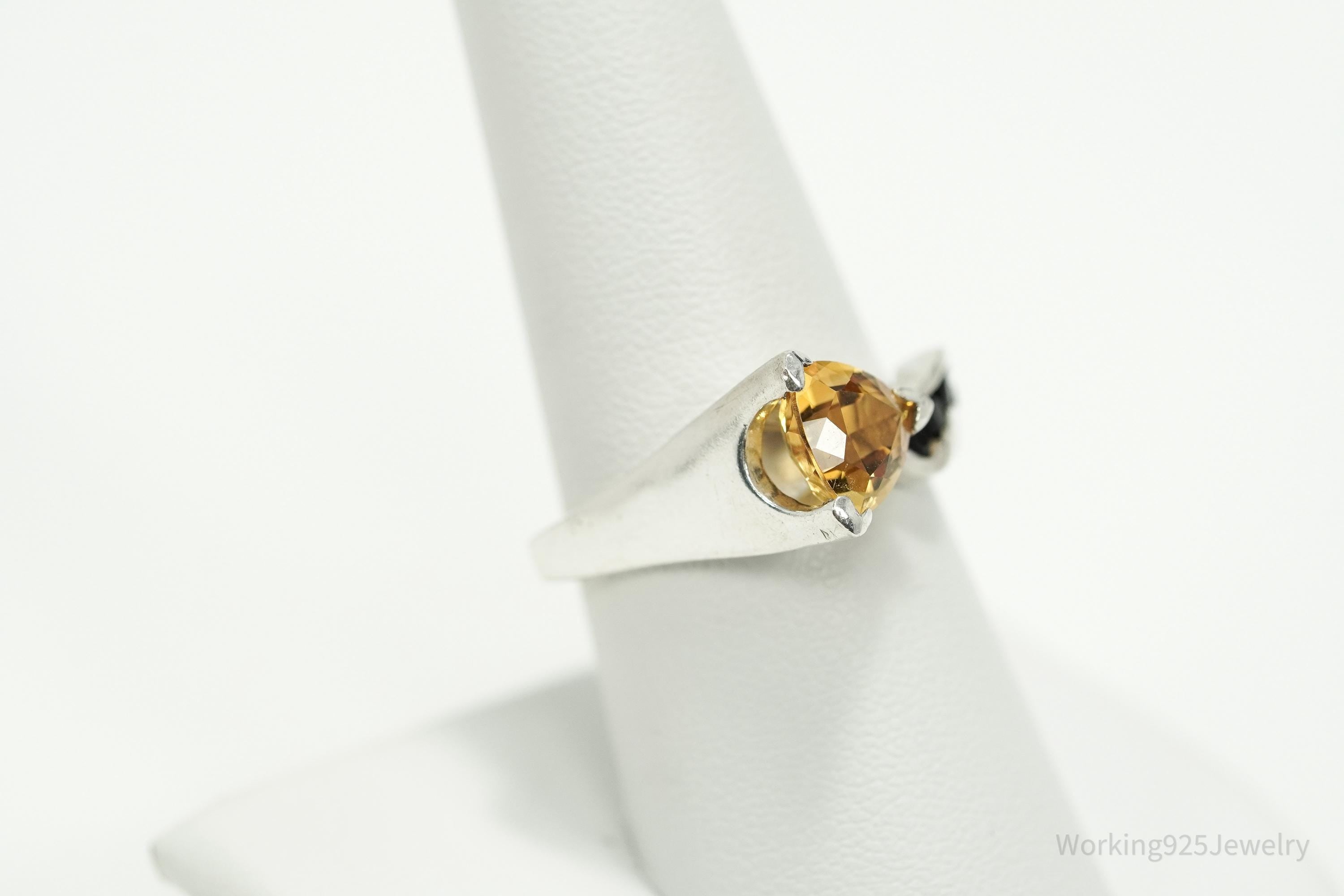 Rare Designer Donald Pekarek Citrine & Black Spinel Sterling Silver Ring - Size 8