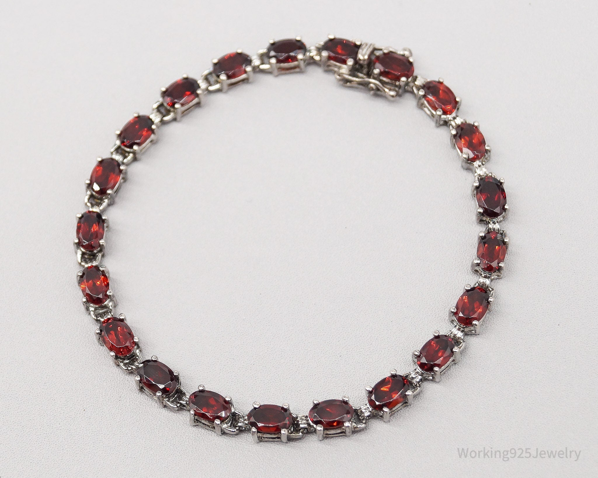 Vintage Red Garnet Sterling Silver Bracelet - 7 3/8"