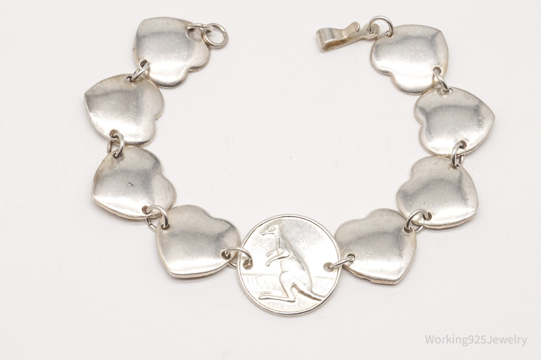 Vintage Kangaroo & Puffy Hearts Silver Bracelet