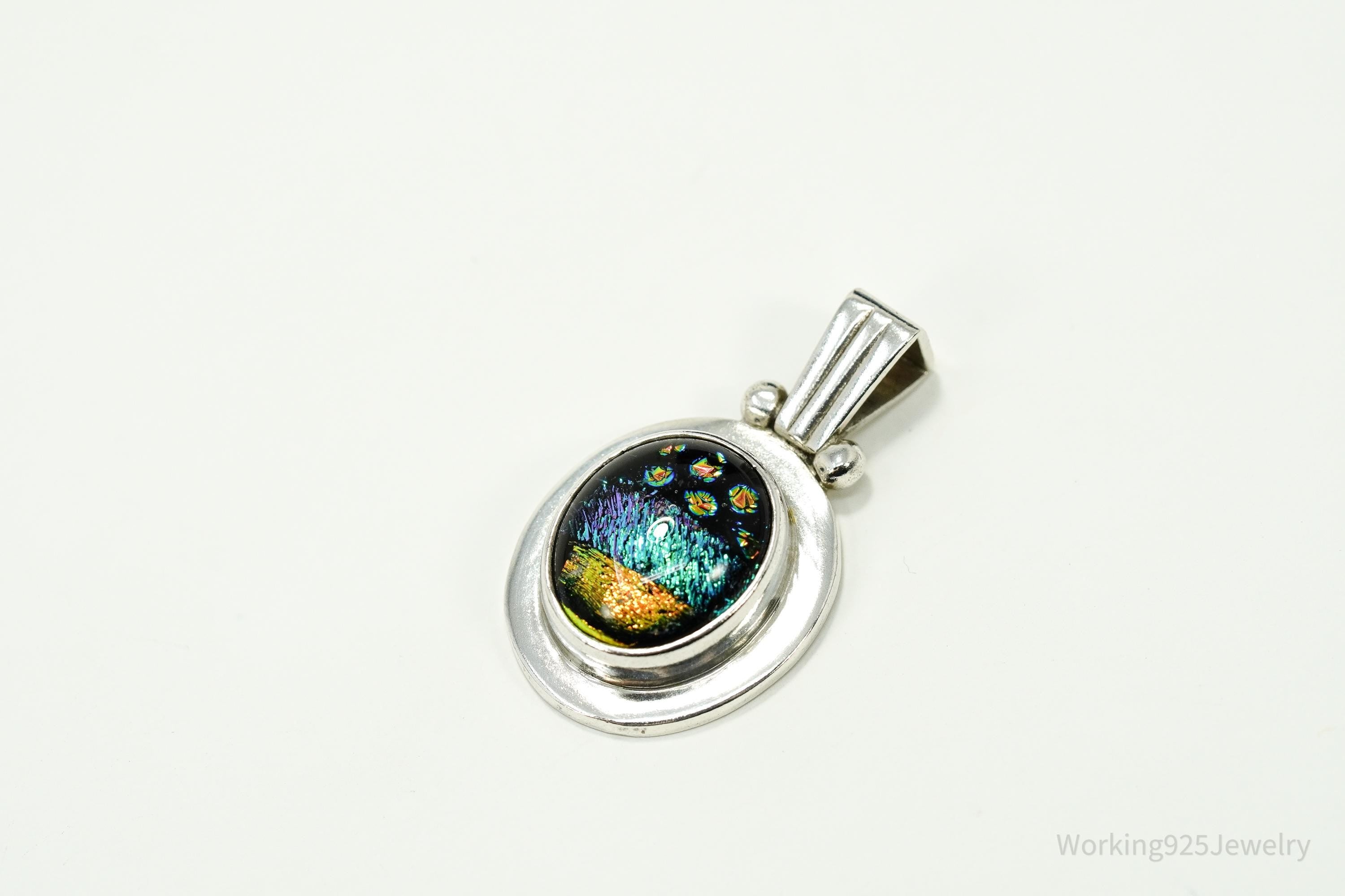 Vintage Dichroic Glass Sterling Silver Pendant