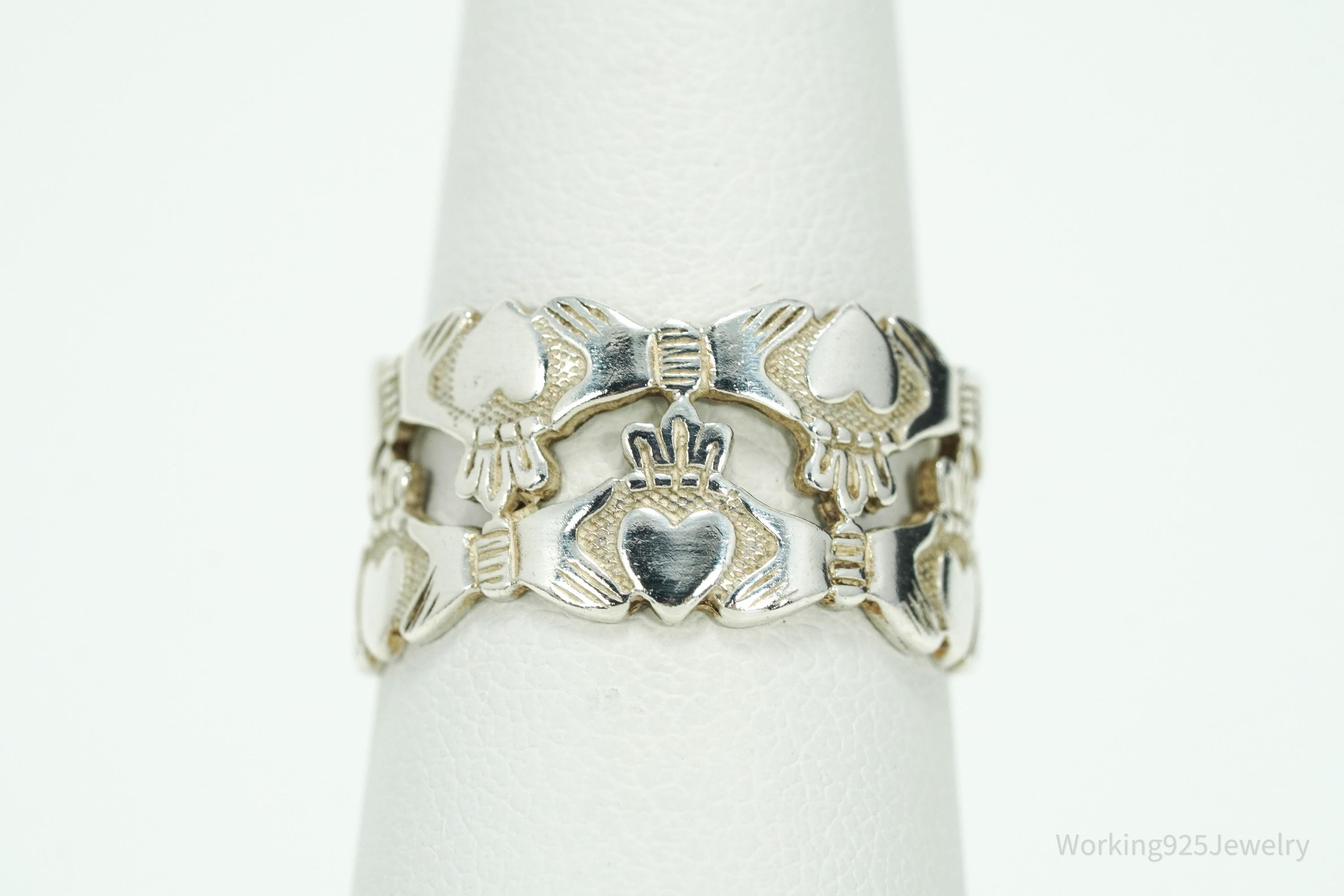 Vintage Irish Claddagh Sterling Silver Ring - Size 7.25