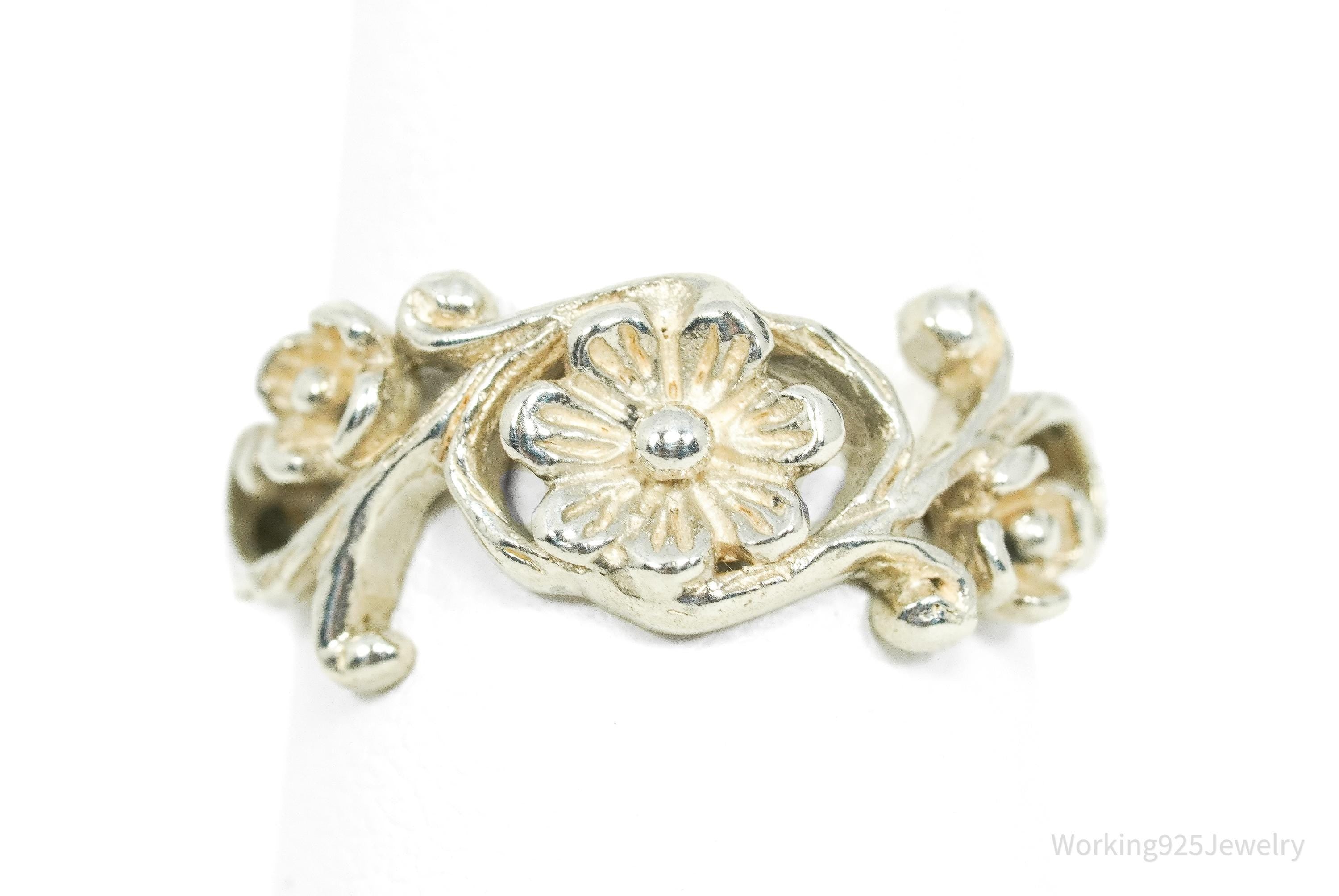Vintage Southwestern Style Floral Sterling Silver Ring - Size 5.75