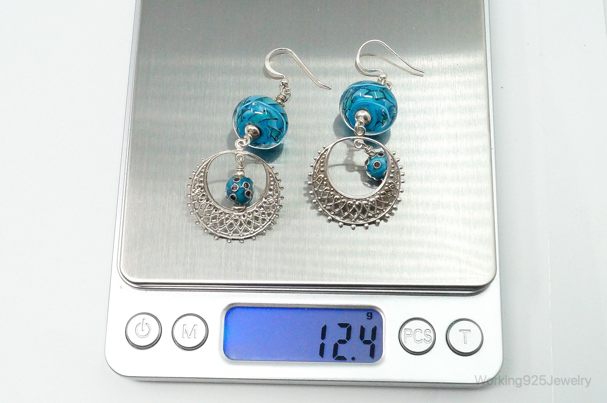 Vintage Murano Glass Enamel Beads Sterling Silver Earrings