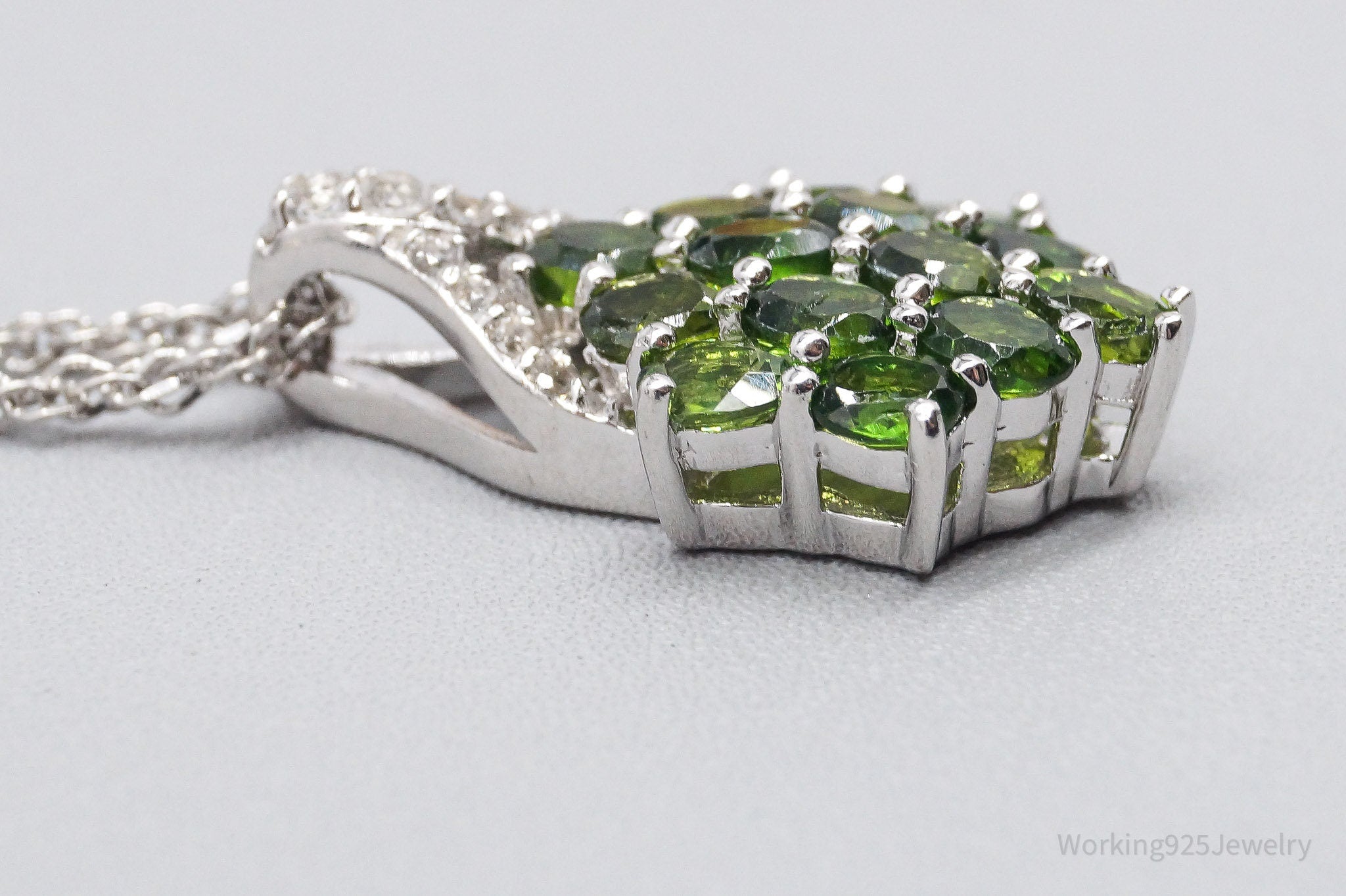 JTV's TGGC Lab Emerald & White Zircon Sterling Silver Necklace 22"