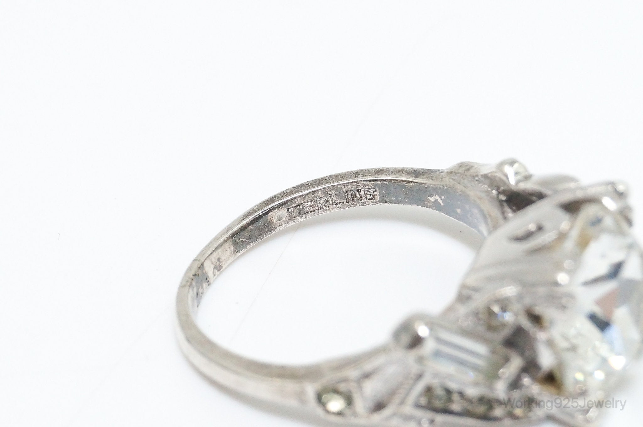 Antique Victorian Rhinestone Sterling Silver Ring - SZ 6.5