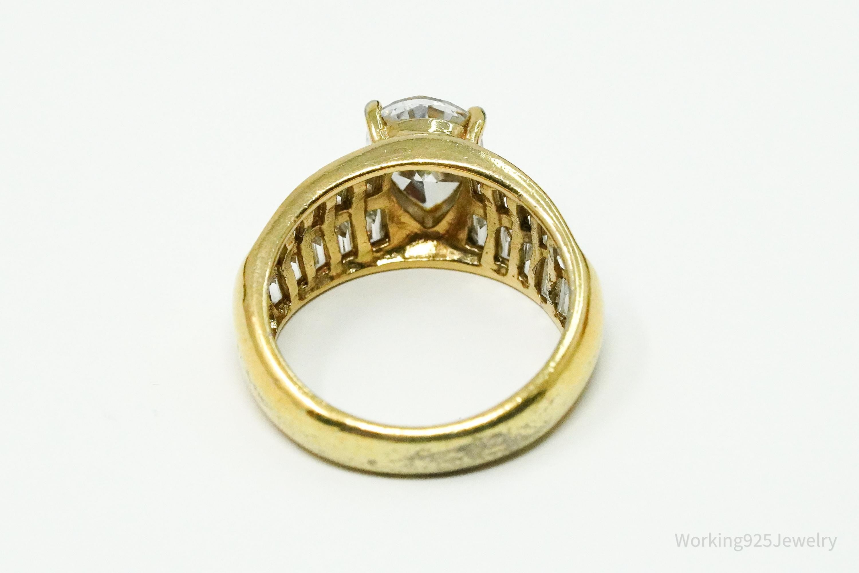 Vintage Gold Vermeil Cubic Zirconia Sterling Silver Ring - Size 7