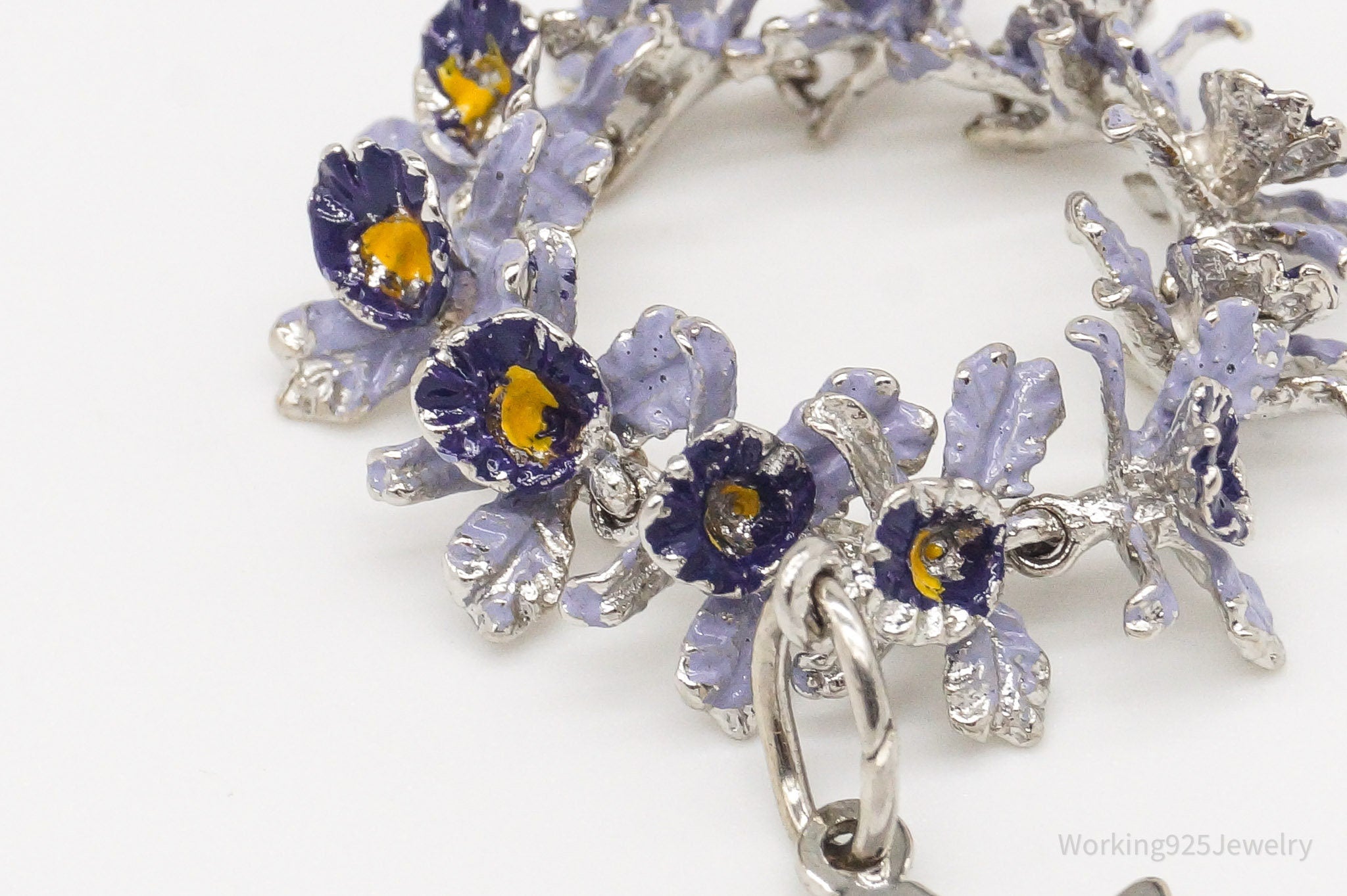 Vintage "Hawaii" State Purple Flowers Enamel Sterling Silver Ring - Size 5